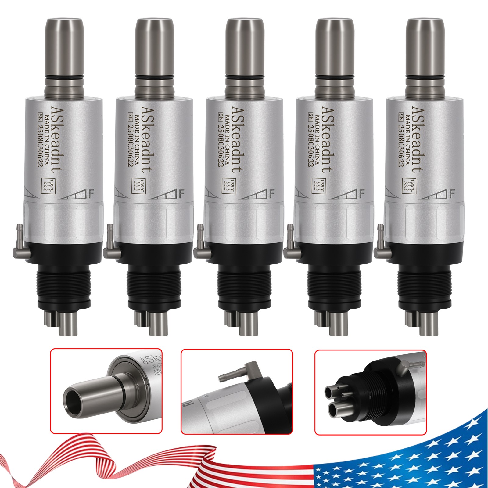 5*ASkeadnt Dental Low Speed Air Motor Handpiece E-type 4 Holes External FX Style