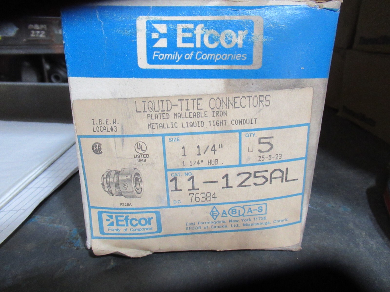 Efcor 11-125AL (BOX OF 5) 1-1/4 Inch Aluminum Liquid-Tite Connectors- NEW-B