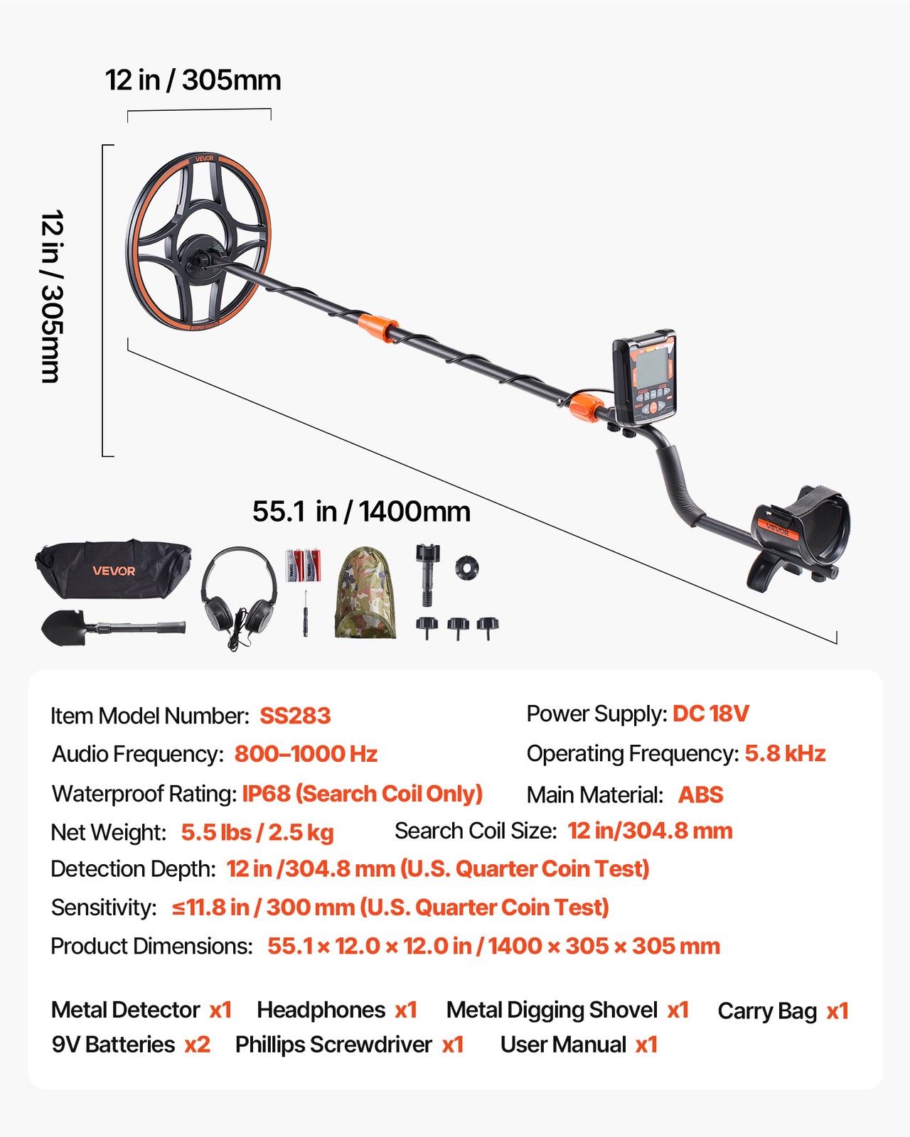 VEVOR Metal Detector for Adults 6-12″ Professional Gold Detector Waterproof Coil