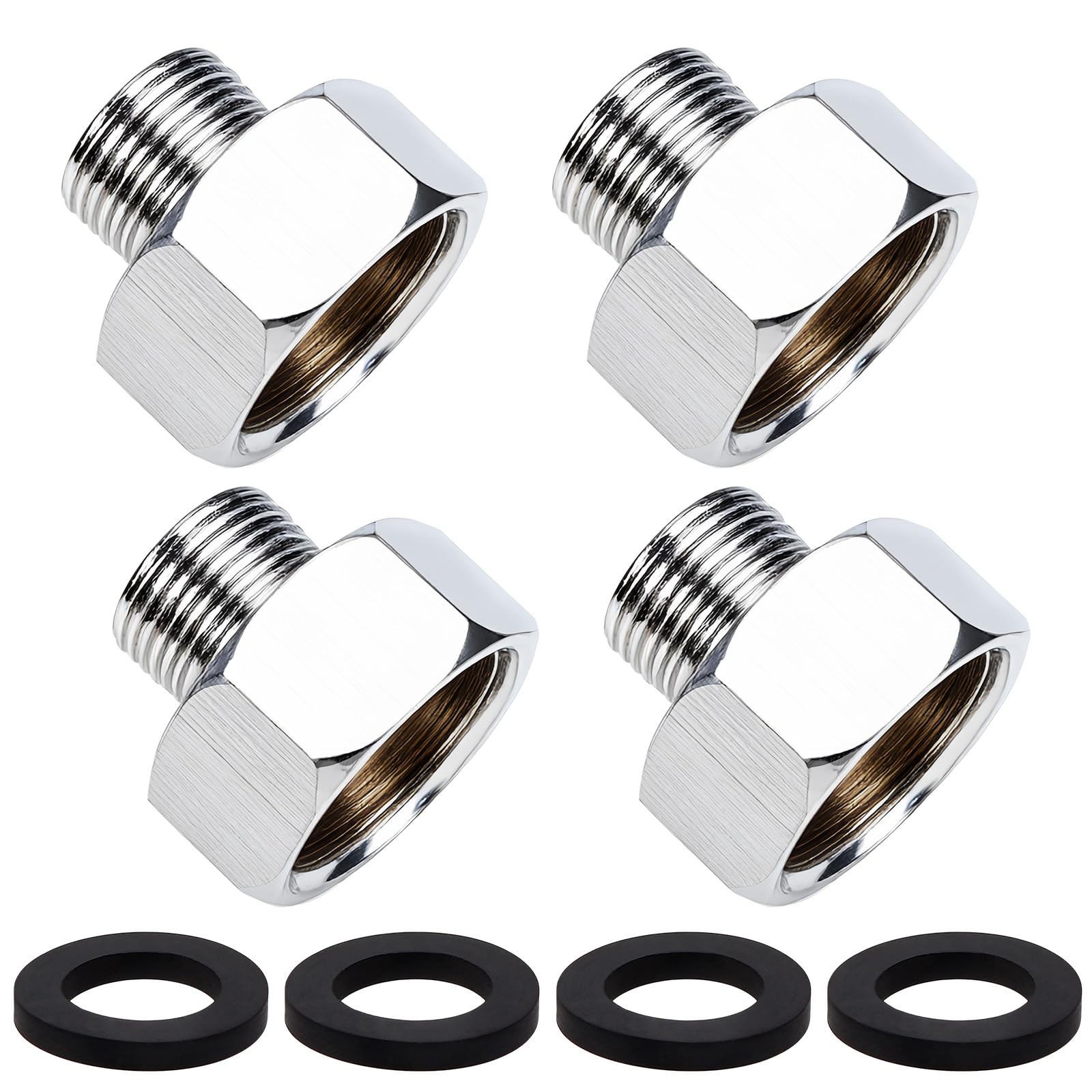Water Line Adapter, 4 Pcs 1/2″ Female to 3/8″ Male Brass x 1/2″, Silver