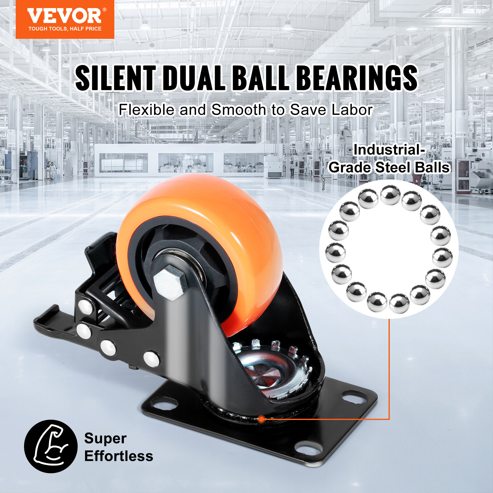 VEVOR Caster Wheels Swivel Plate Casters 4 Pack 3″ Heavy Duty with Locking Brake