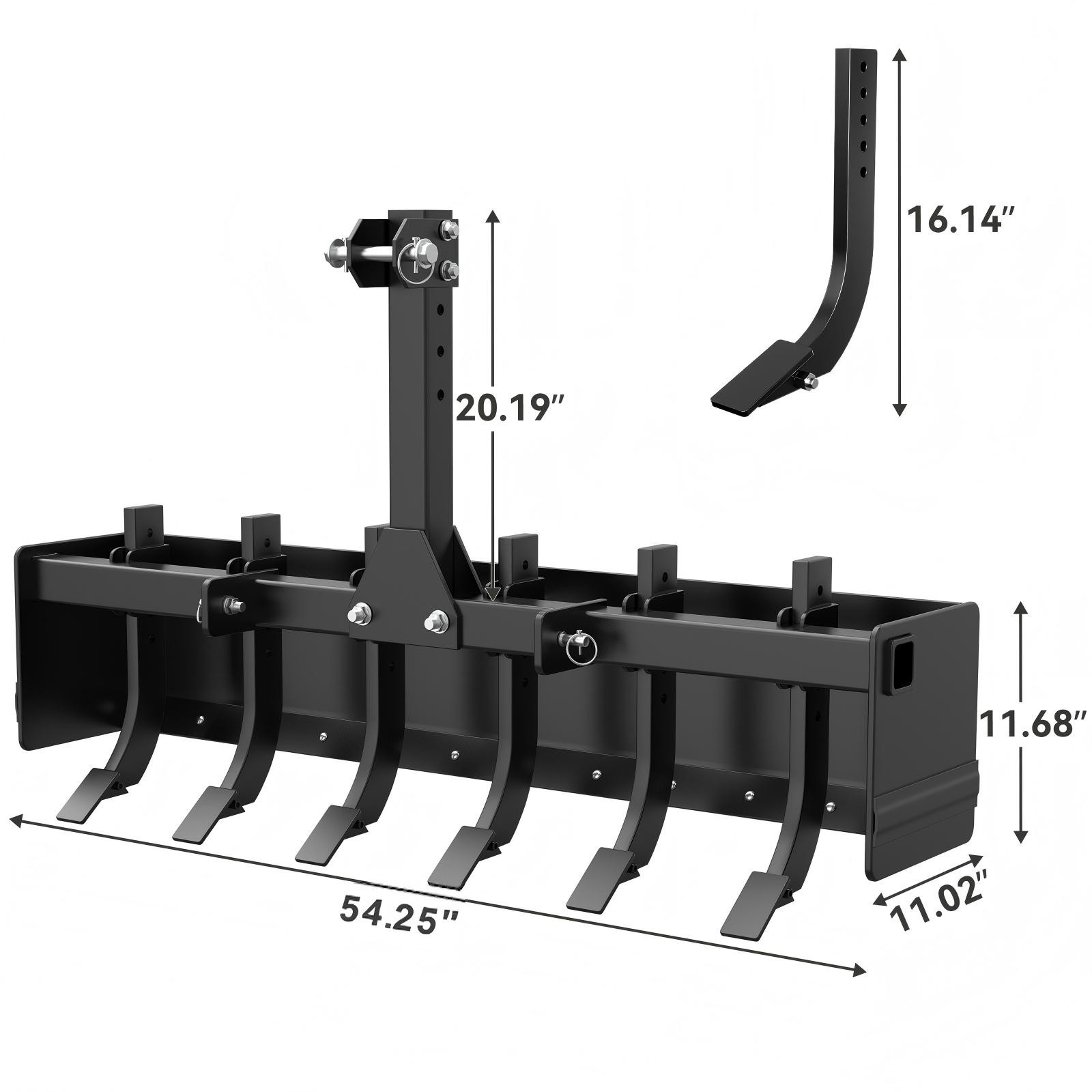 55″ Width Box Blade Tractor Attachment W/ 6 Scarifier Shank Cate 0 & Cat 1 Heavy