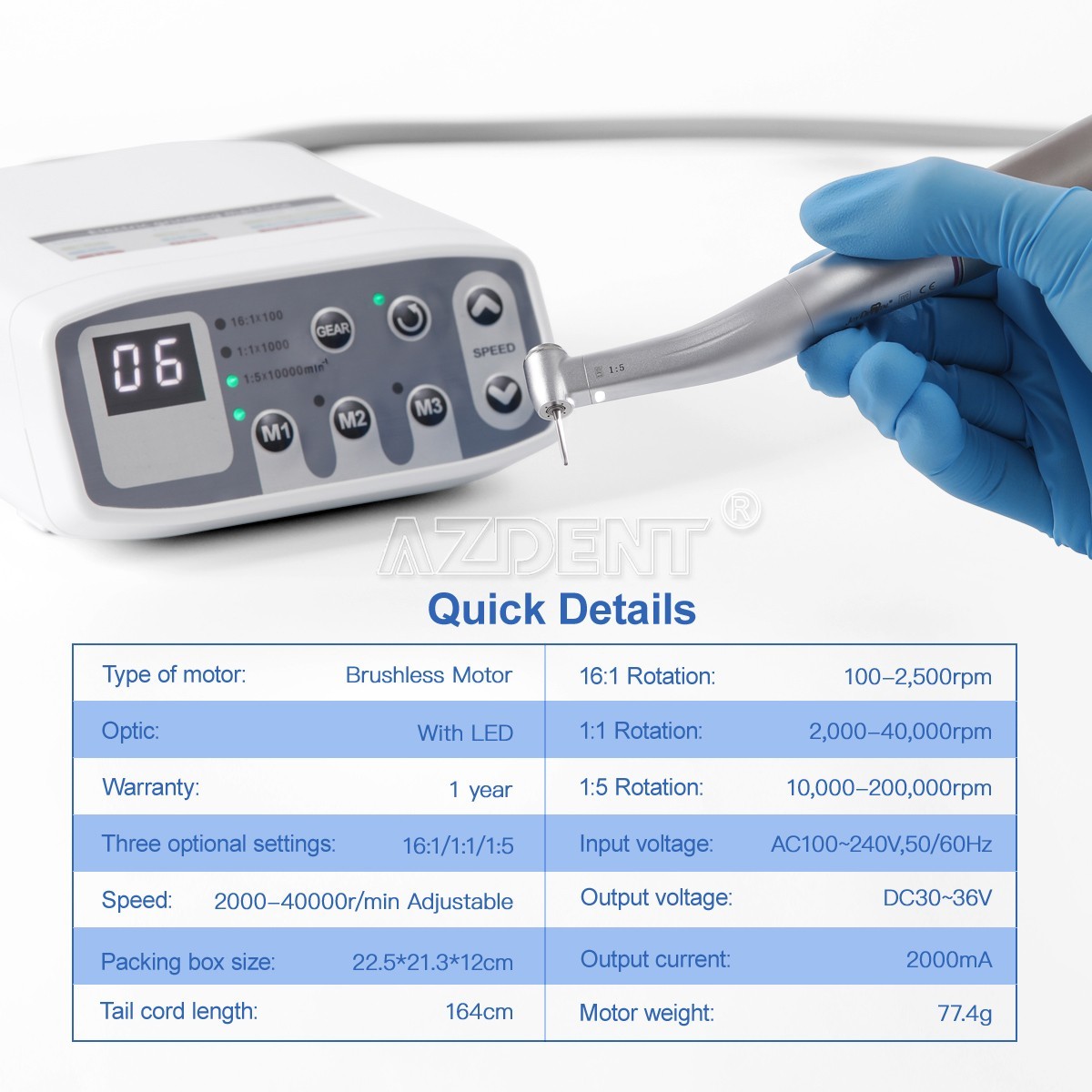 AZDENT Dental Electric LED Brushless Micro Motor Fit For E-type Handpieces