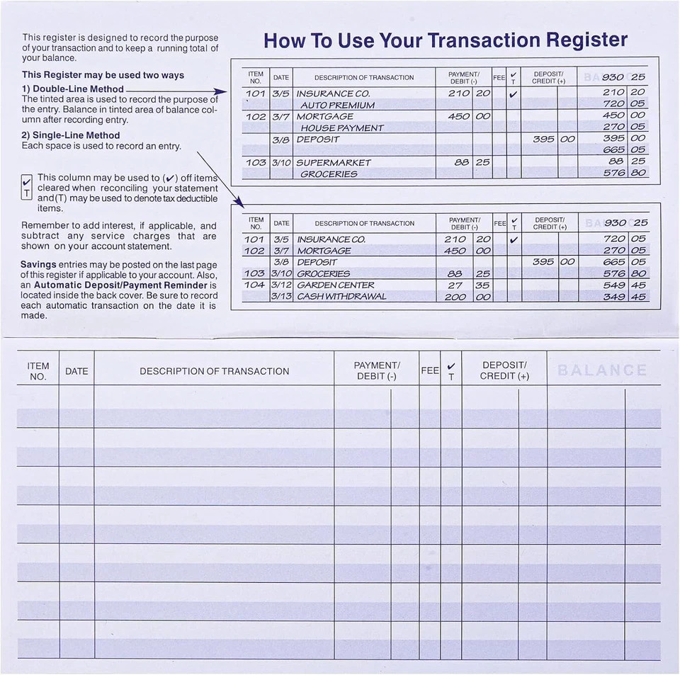 24 PCS Check Registers for Personal Checkbook, Easy to Read Checkbook Register