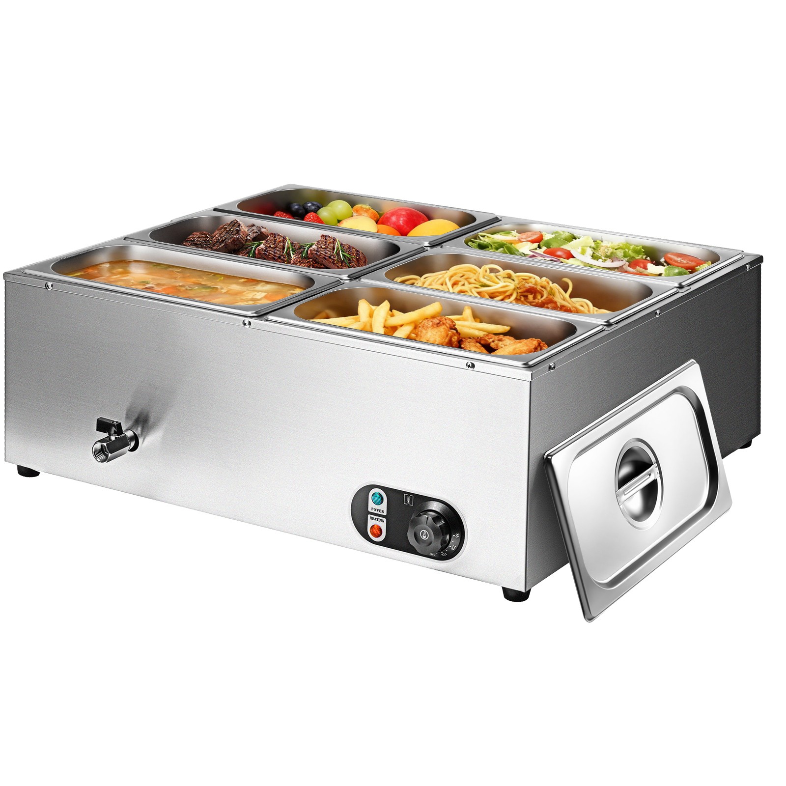 6-Pan 48Qt Commercial Food Warmer 1500W Steam Table Buffet Bain Marie Warmer