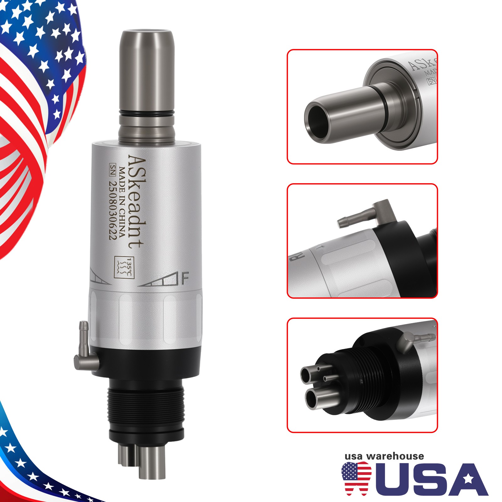 New ASkeadnt Dental Slow Low Speed Air Motor Handpiece E-Type 4 Holes FX