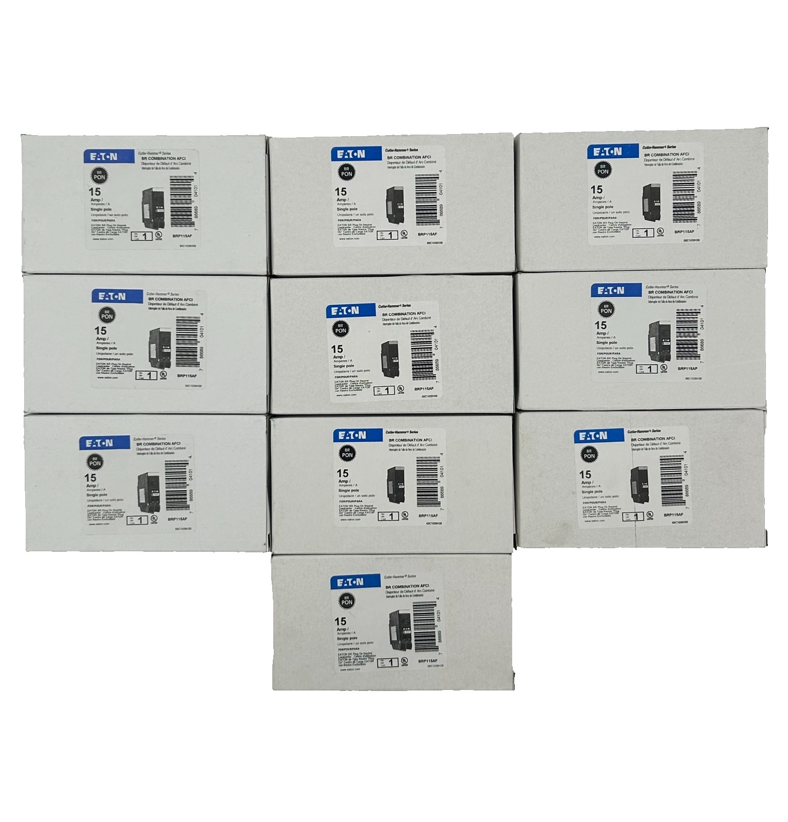 (10) New Eaton BRP115AF Combination Circuit Breaker AFCI 15A 1-Pole 120V