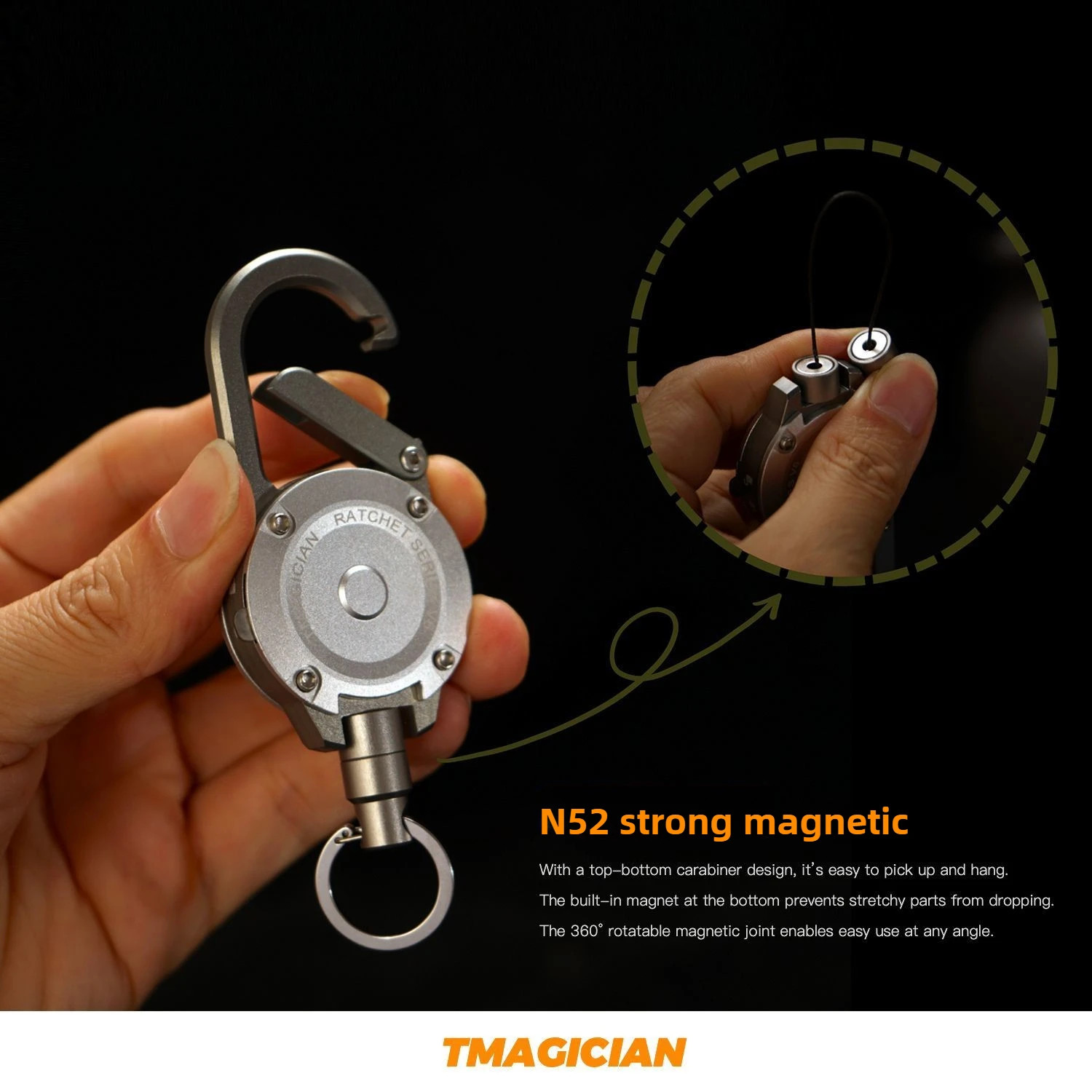 TC4 Titanium Aluminum Alloy Retractable Heavy Duty Pull Reel Carabiner Strong St