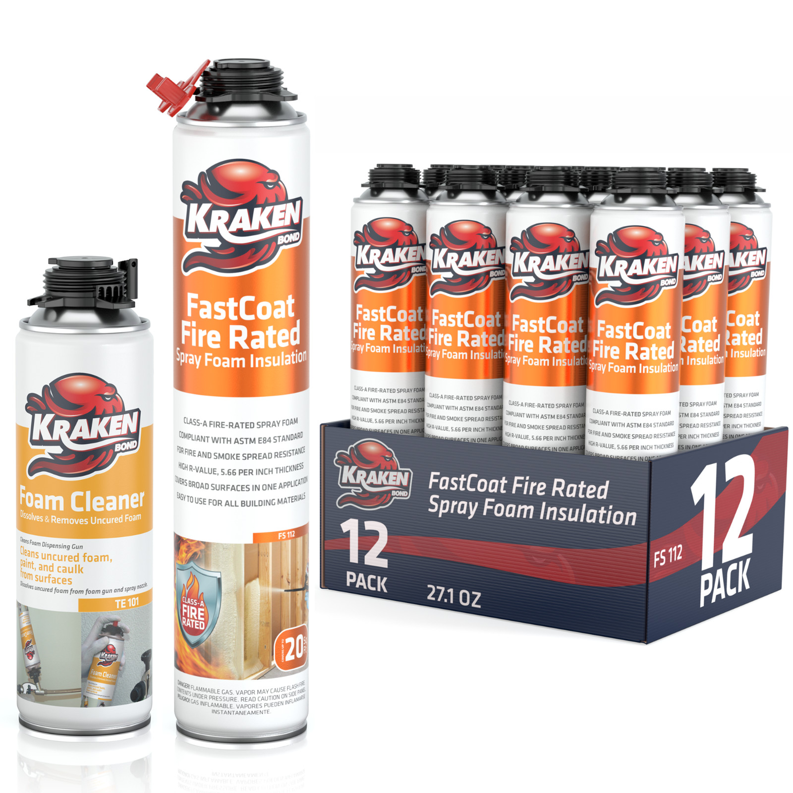 Kraken Bond FastCoat Spray Foam Insulation,Closed Cell 27.1 oz, 12 Pack-Cleaner
