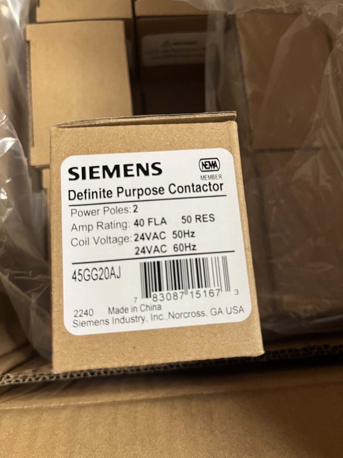 2 x Siemens 45GG20AJ Definite Purpose Contactor 2-P 40 Amp 24V AC Coil Voltage