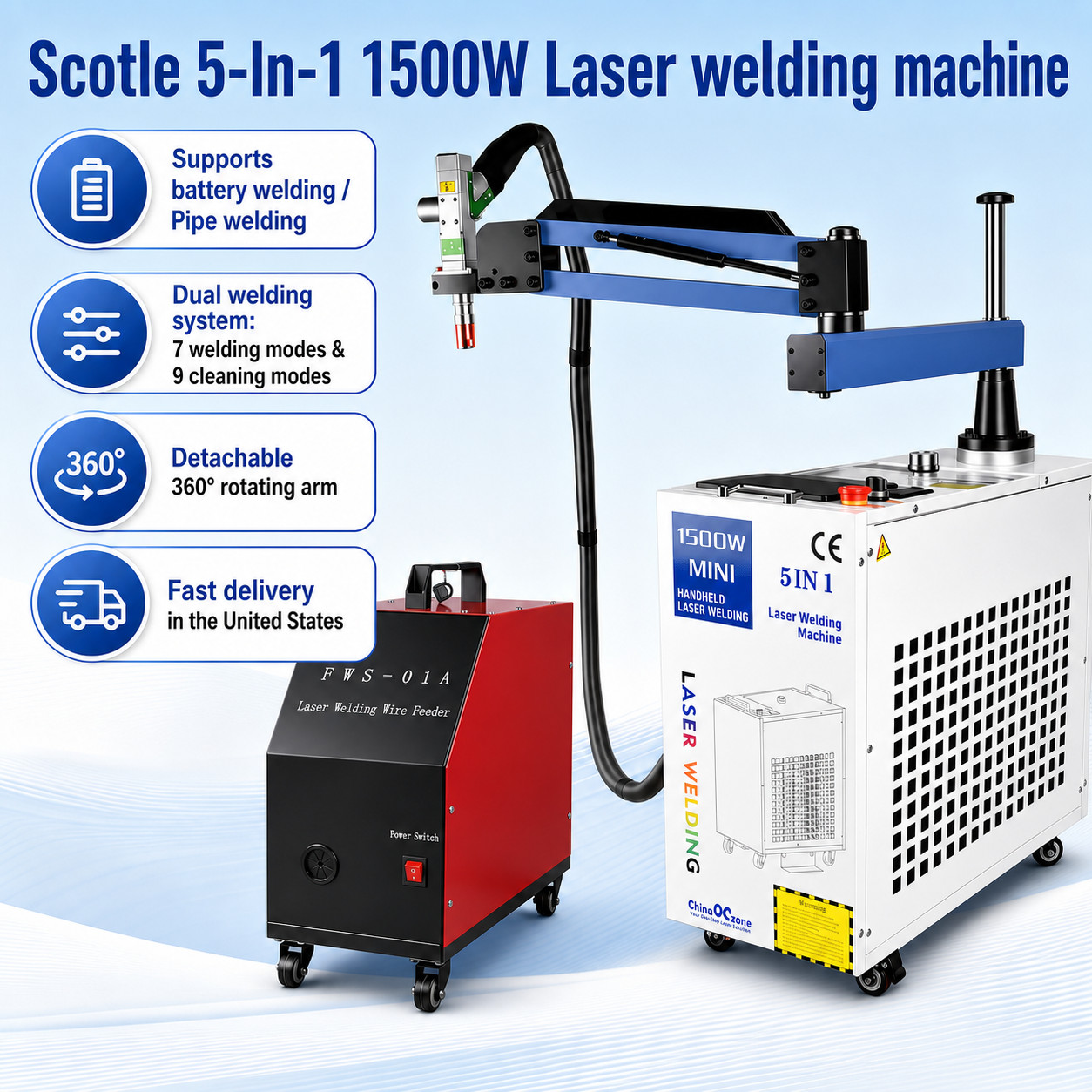 Scotle 1500W/2000W Metal Laser Welding Machine Battery Weld Pipe Welding US