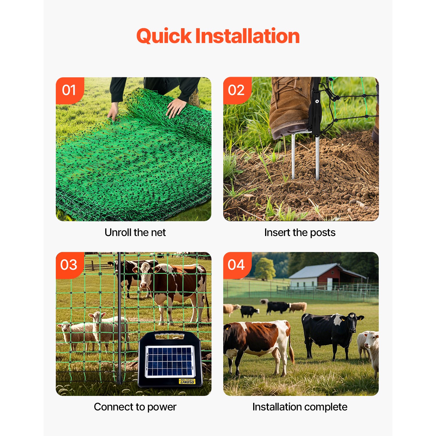 VEVOR Electric Netting Fence Kits Sheep Fencing 35.4″H x 164’L with Posts Spikes