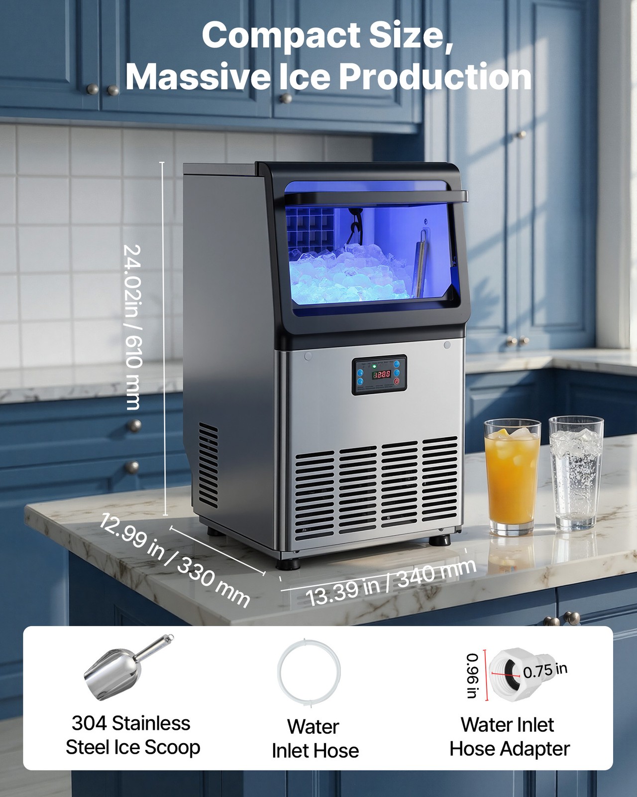 VEVOR Commercial Ice Maker 80 lbs/24h Ice Machine 13 lbs Storage Bar Restaurant