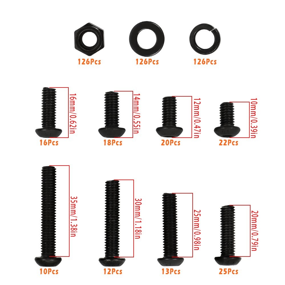M6 Bolt Assortment Button Head Hex Socket Cap Screws Bolts Nut Kit Metric 505Pcs