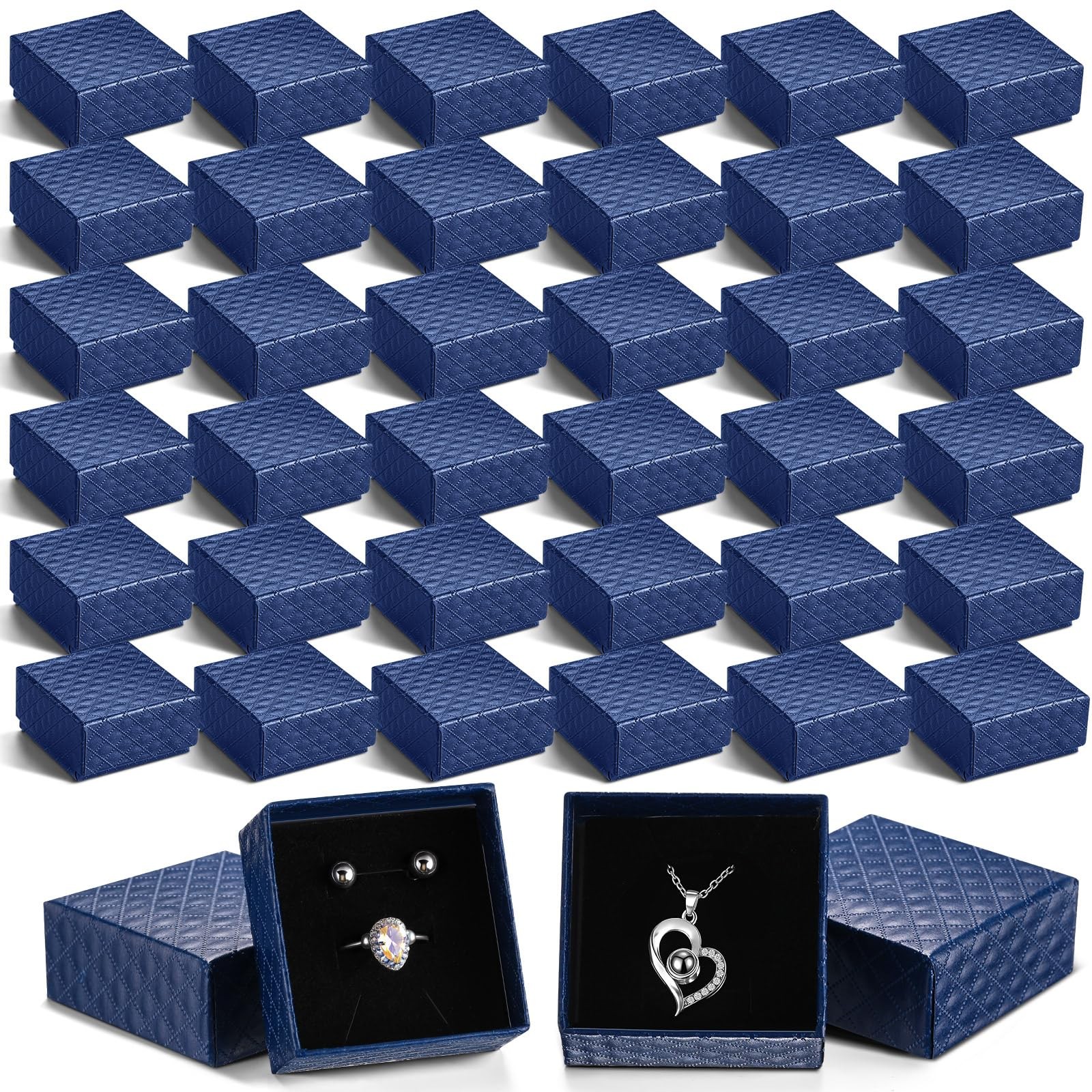 Landical 100 Pcs Jewelry Ring Gift Box 2” x 1 Count (Pack of 100), Dark Blue