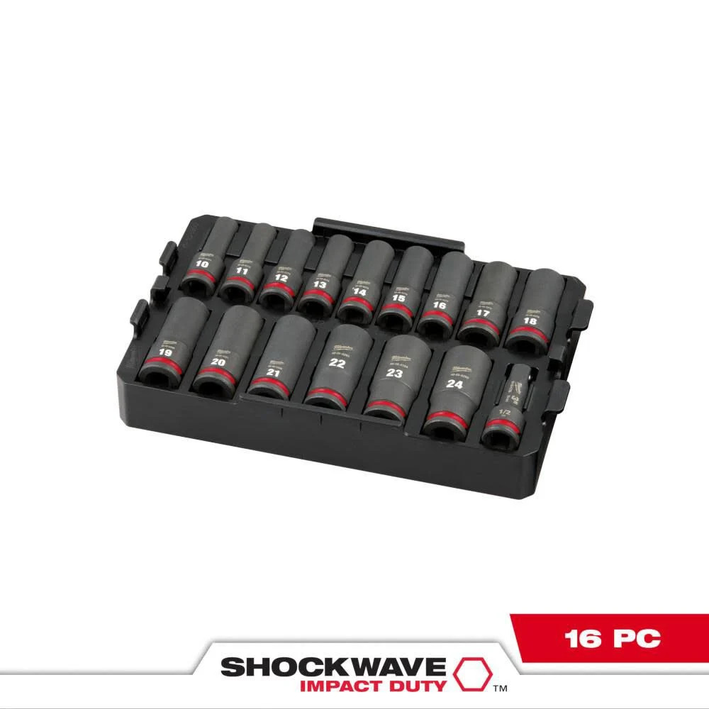 Milwaukee Shockwave Impact Duty Socket 1/2 Dr 16Pc Mm Tray Set