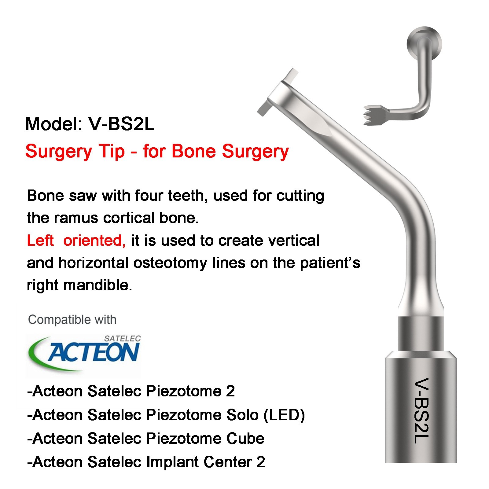 Dental Bone Surgery Tips Piezo Tip BS2L 2R 4 6 for Acteon Satelec Piezotome Cube