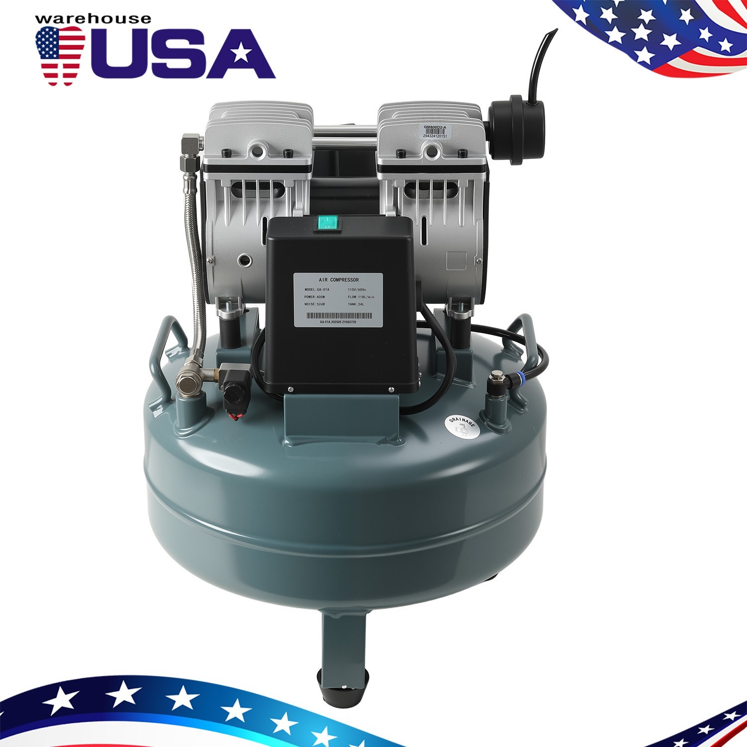 24L/40L Portable Dental Air Compressor Oil Free Silent Air Pump for Dental Use