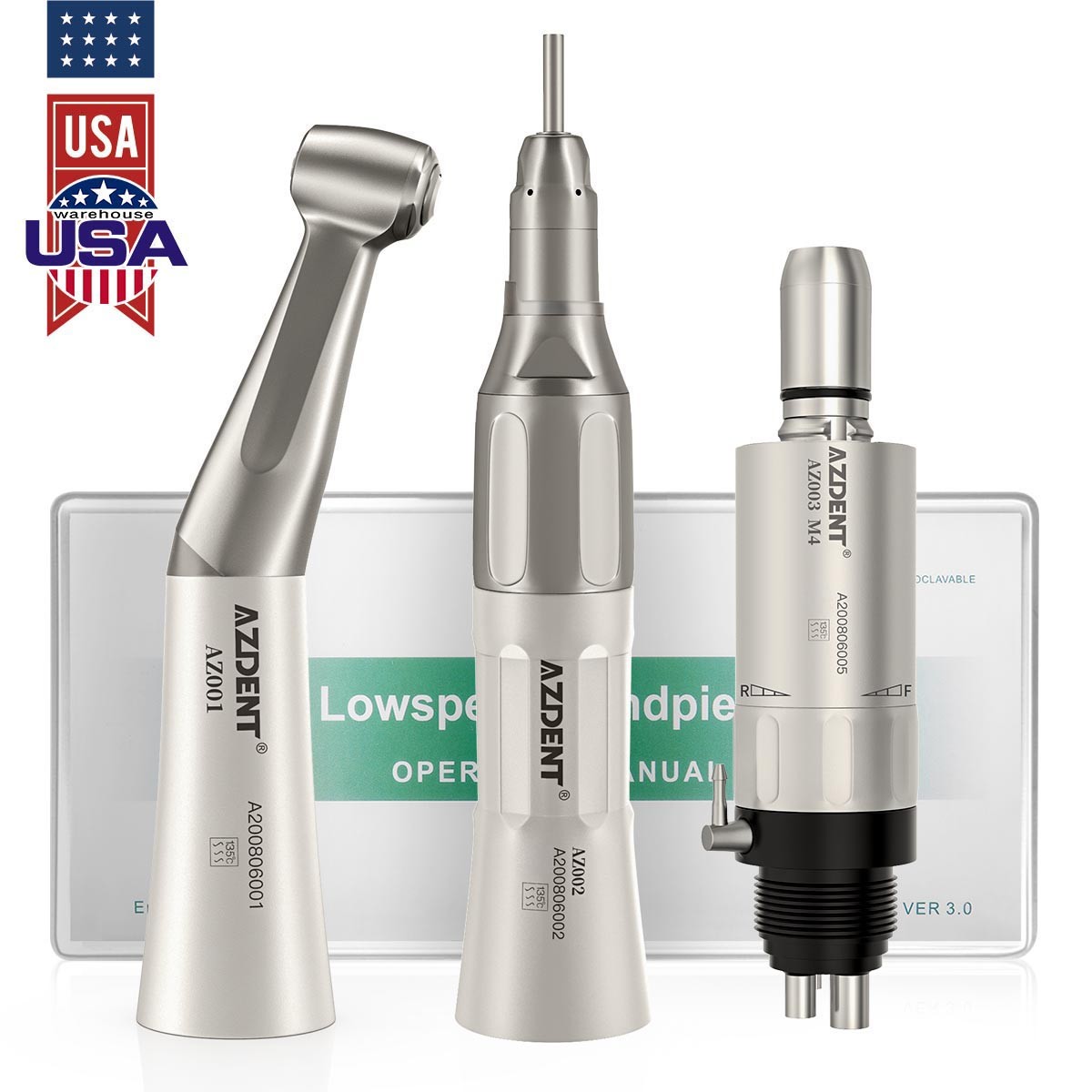 Dental Low Speed Handpiece Kit 4H Contra Angle Straight Air Motor External Spray