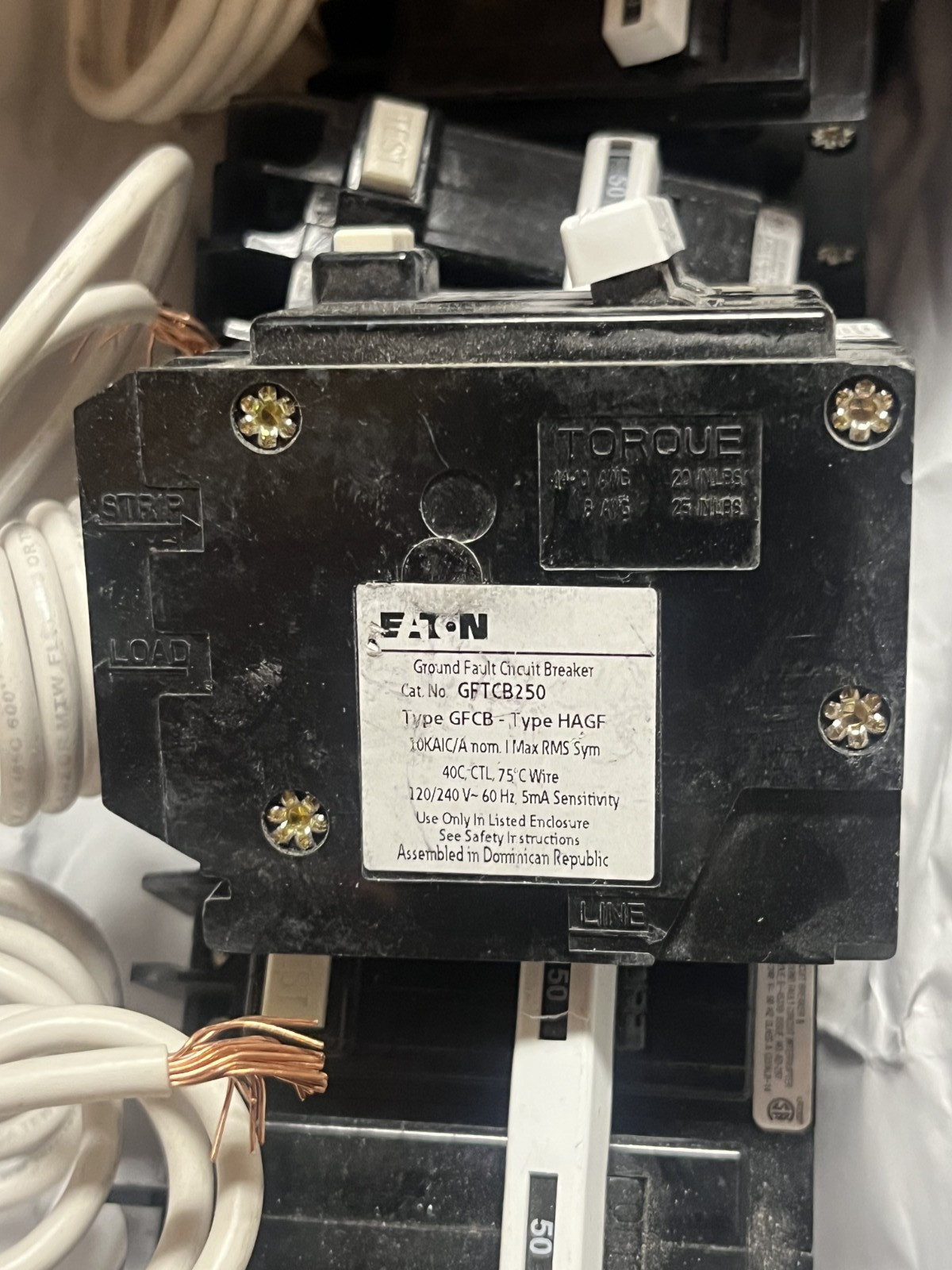 EATON GFTCB250- Ground Fault Circuit Breaker 2-Pole 50 A, 120/240V NEW TAKE OUT