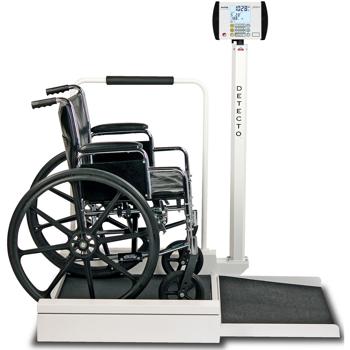 Detecto 6495 Stationary Wheelchair Scale w/ Handrail 800 lb x 0.2 lb, BMI, RS232