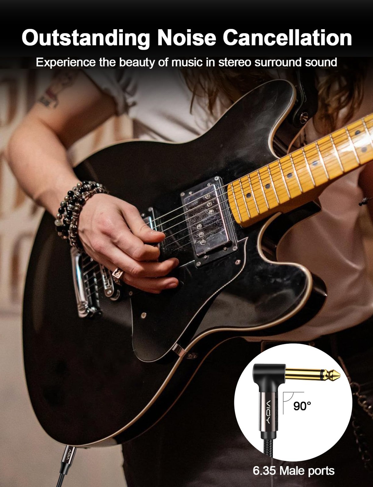 Guitar Cable 15 ft/5 M, Instrument Right Angle Cables, 6.35 mm (1/4) TS Unbal…
