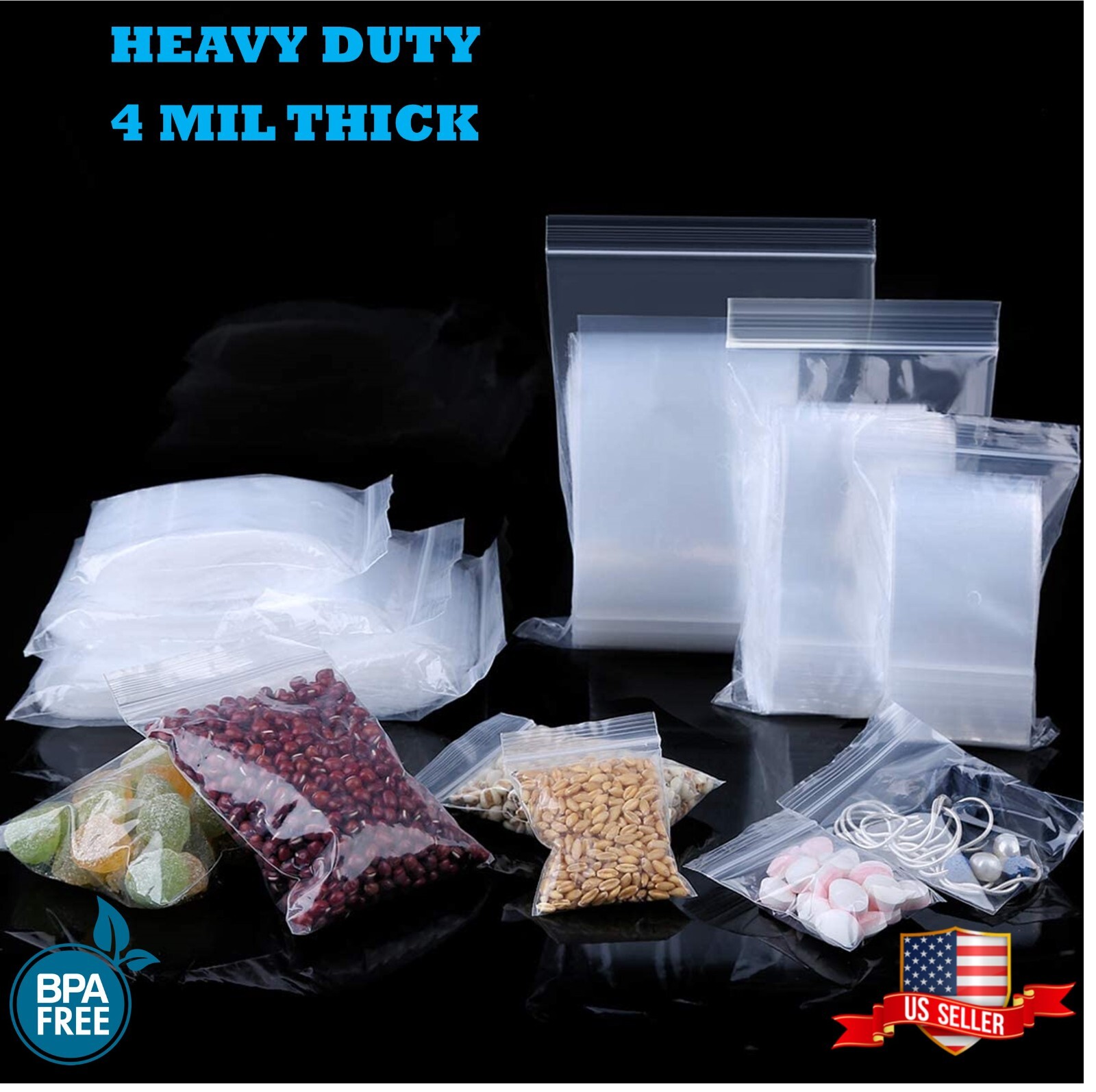 Clear Reclosable Zip Seal 4Mil Bags Heavy Duty Plastic 4 Mil Top Lock Baggies