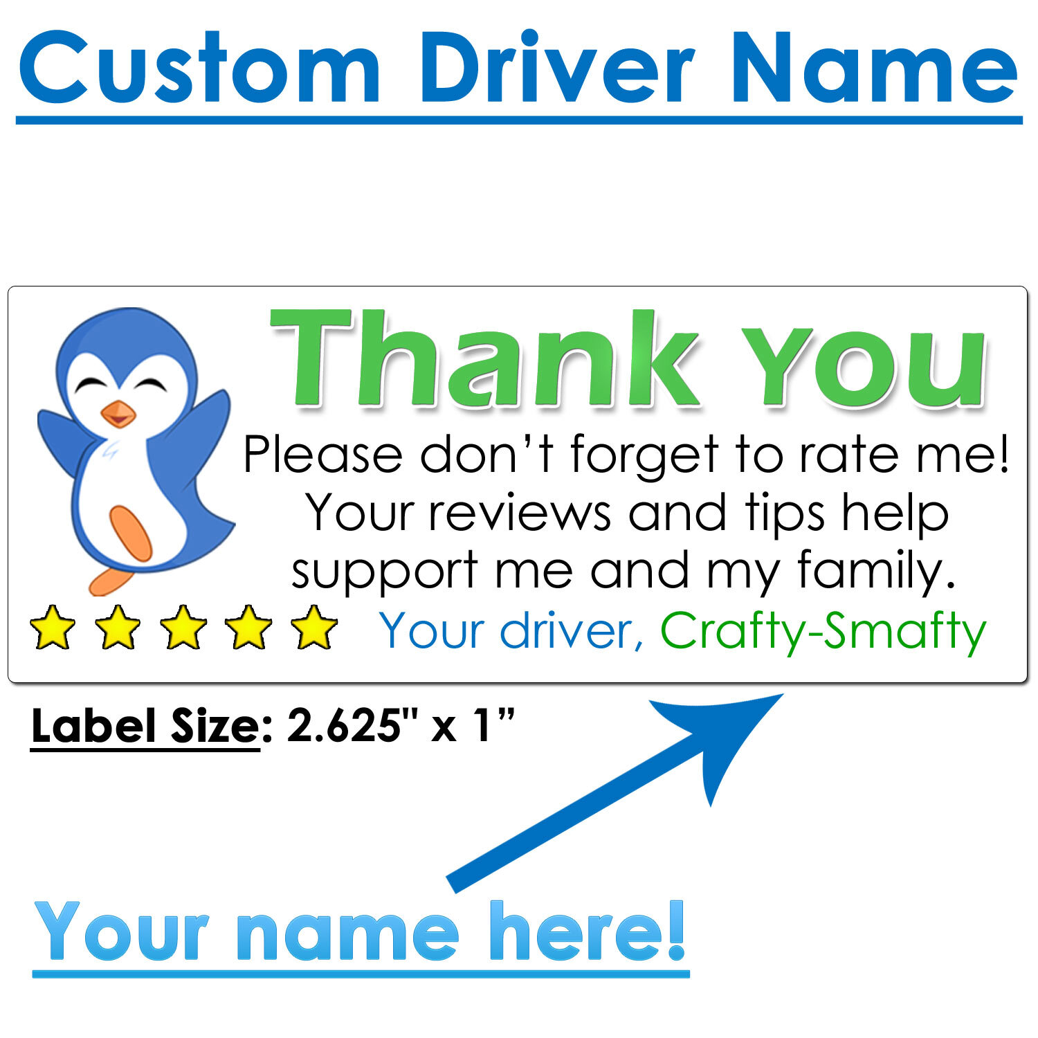 for Uber Eats Driver Thank You Stickers Please Rate Increase Tips CUSTOM NAME