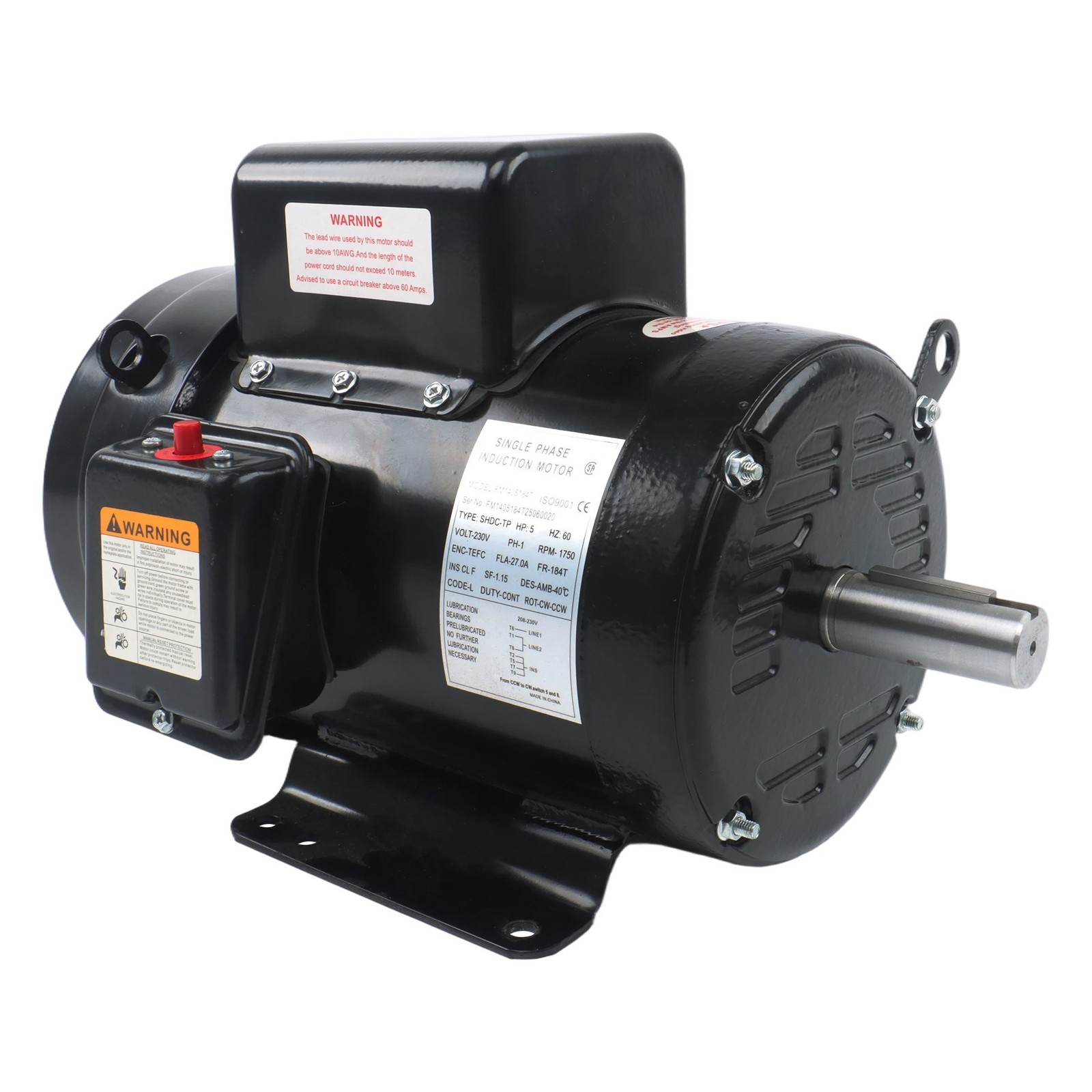 1800 RPM 5HP Farm Duty Motor Single Phase TEFC 184T 208/230V 4-Pole 60Hz