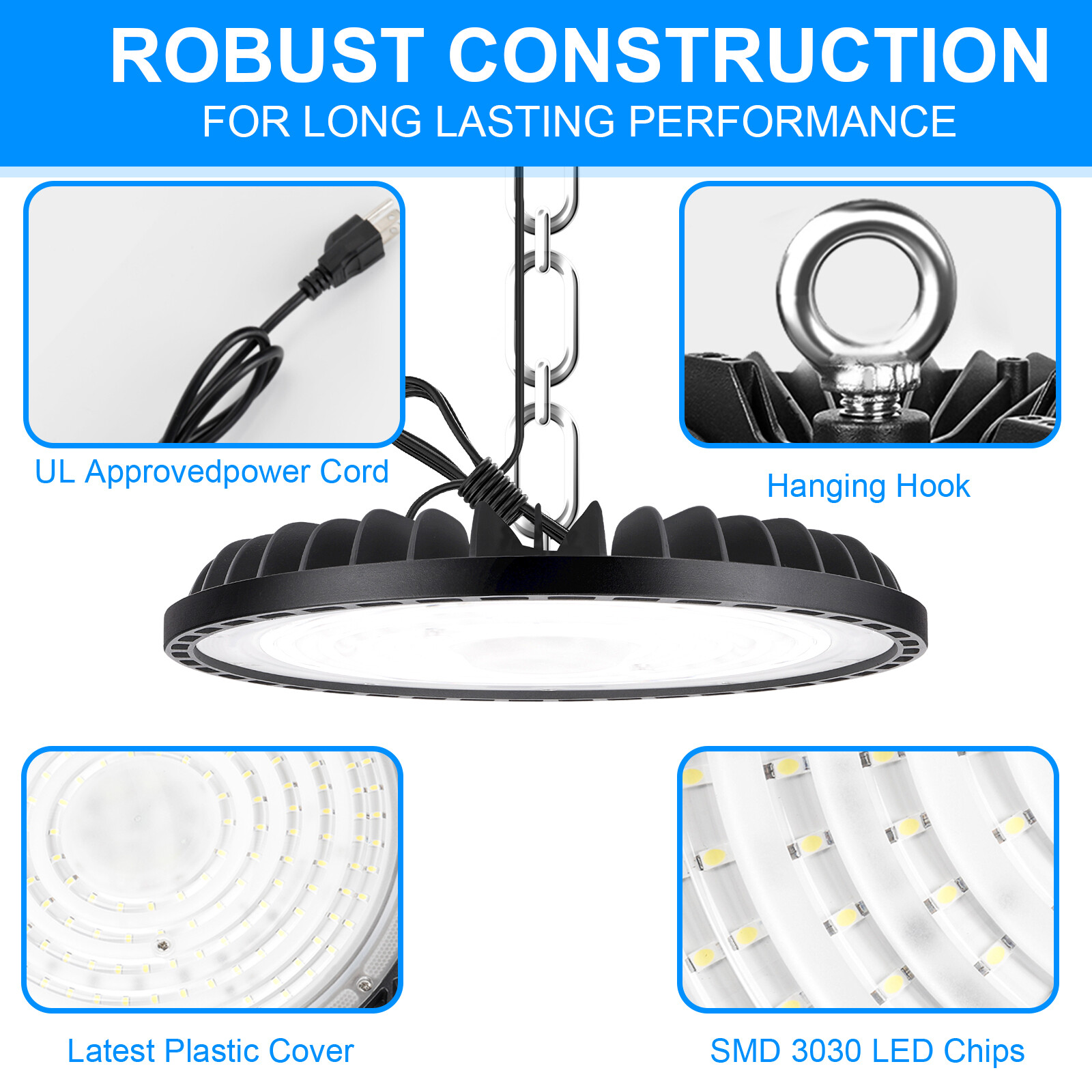 8Pack 300W Led UFO High Bay Light Commercial Industrial Warehouse Gym Shop Light