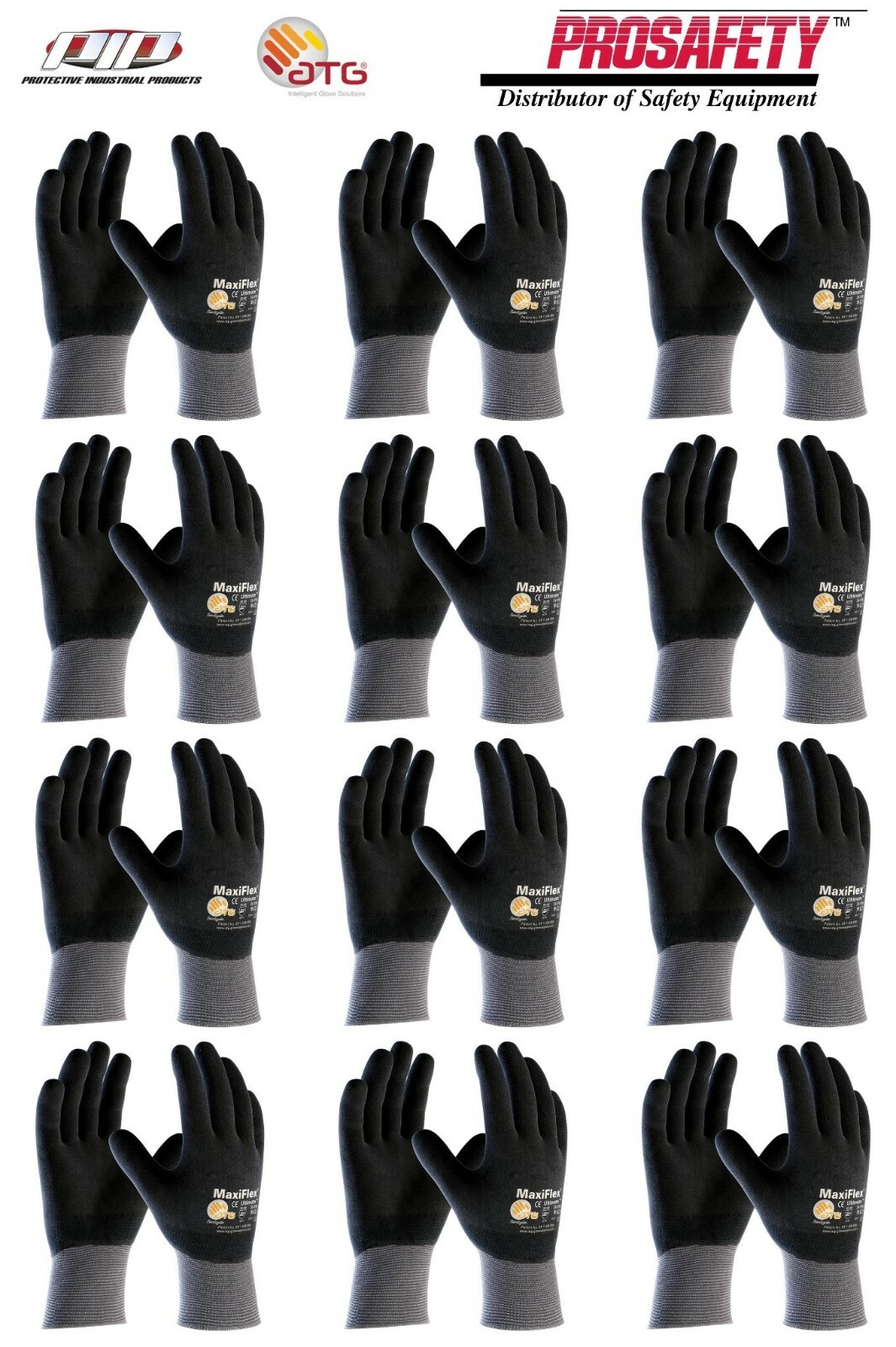 12 PR 34-876 MaxiFlex Foam Full Palm Coated Nitrile Grip PROTECTIVE WORK GLOVES
