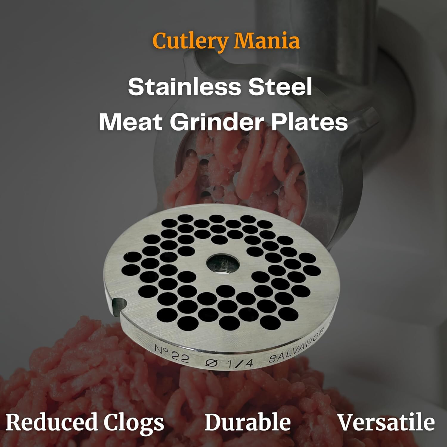 Cutlery Mania Meat Grinding Plate by Salvinox (#22 1/8 Hubbed Plate) (22SP1-8SS)