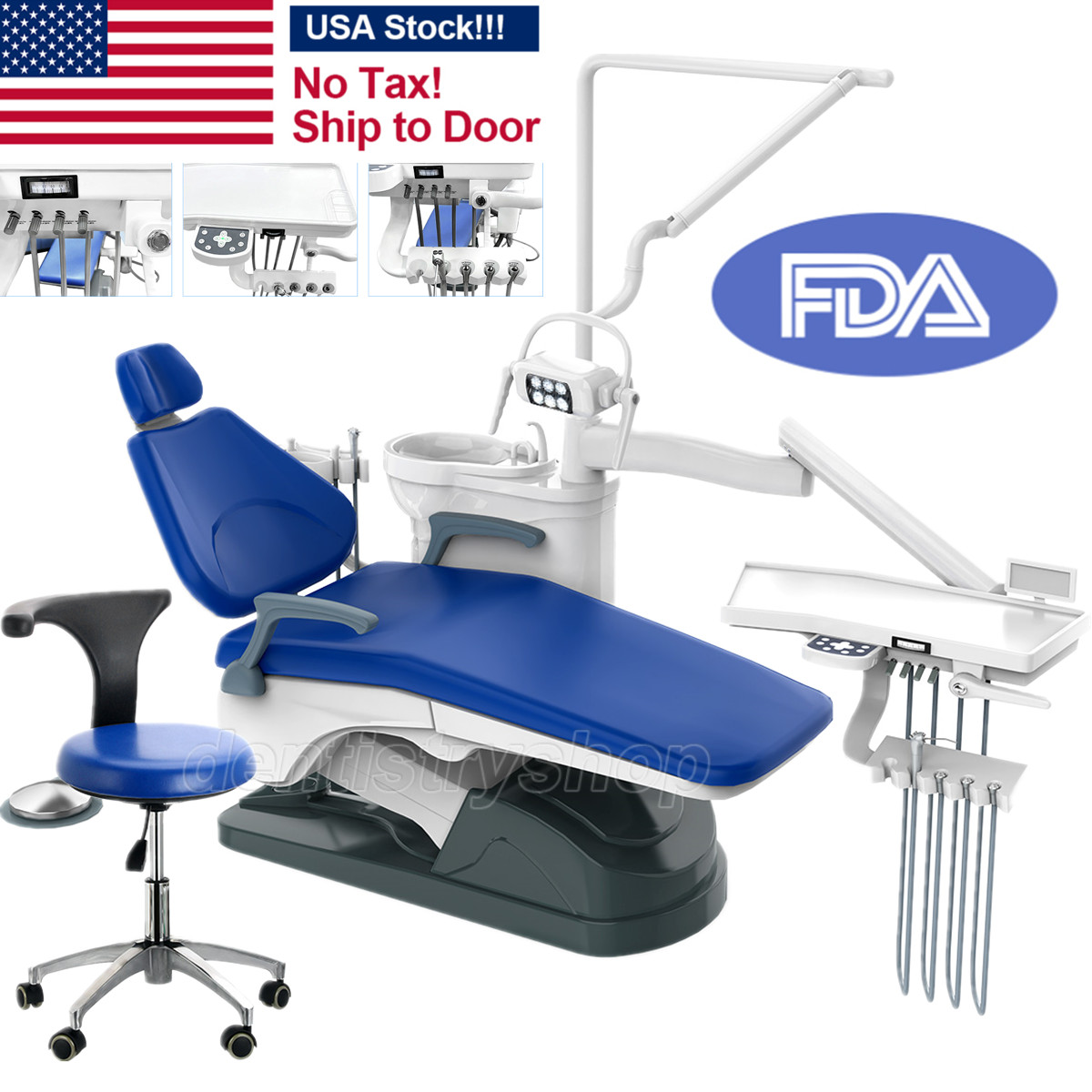 FDA Dental Unit Chair Computer Controlled Motor PU Hard Leather & Doctor Stool