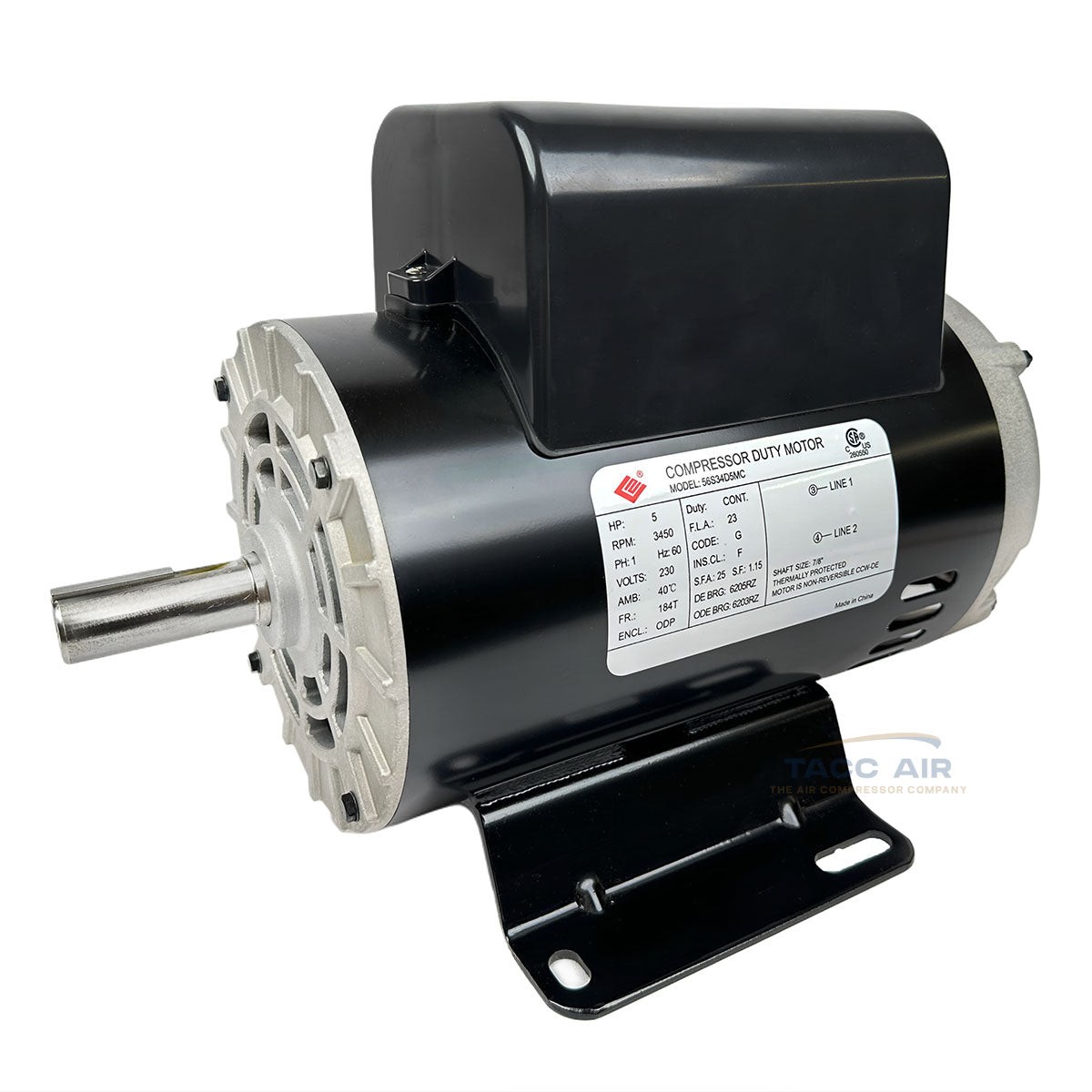 5 HP Air Compressor Electric Motor 3450 RPM 7/8″ Shaft 230 V Single Phase