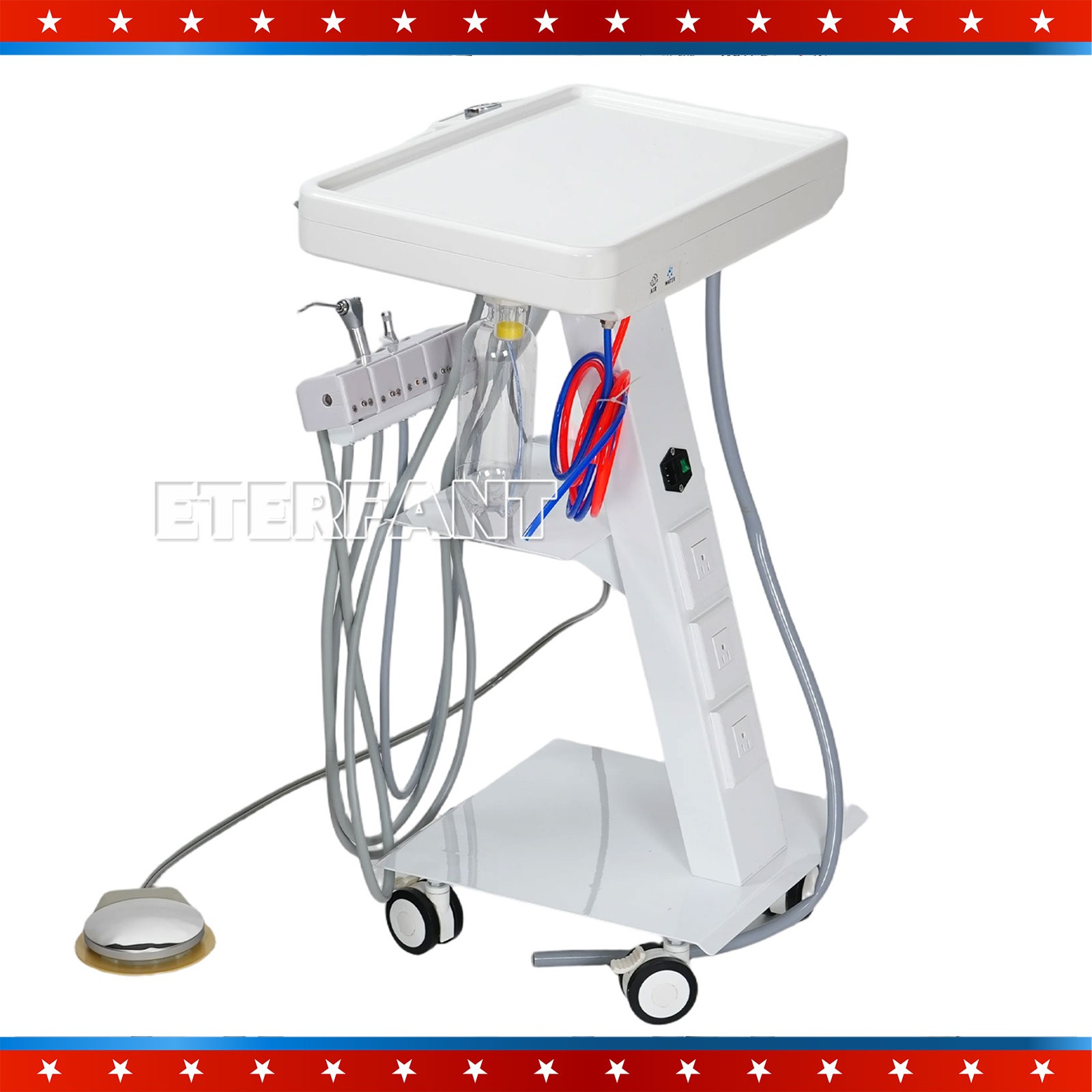 Portable Dental Mobile Delivery Unit System 4 Holes Suction Cart with Socket New