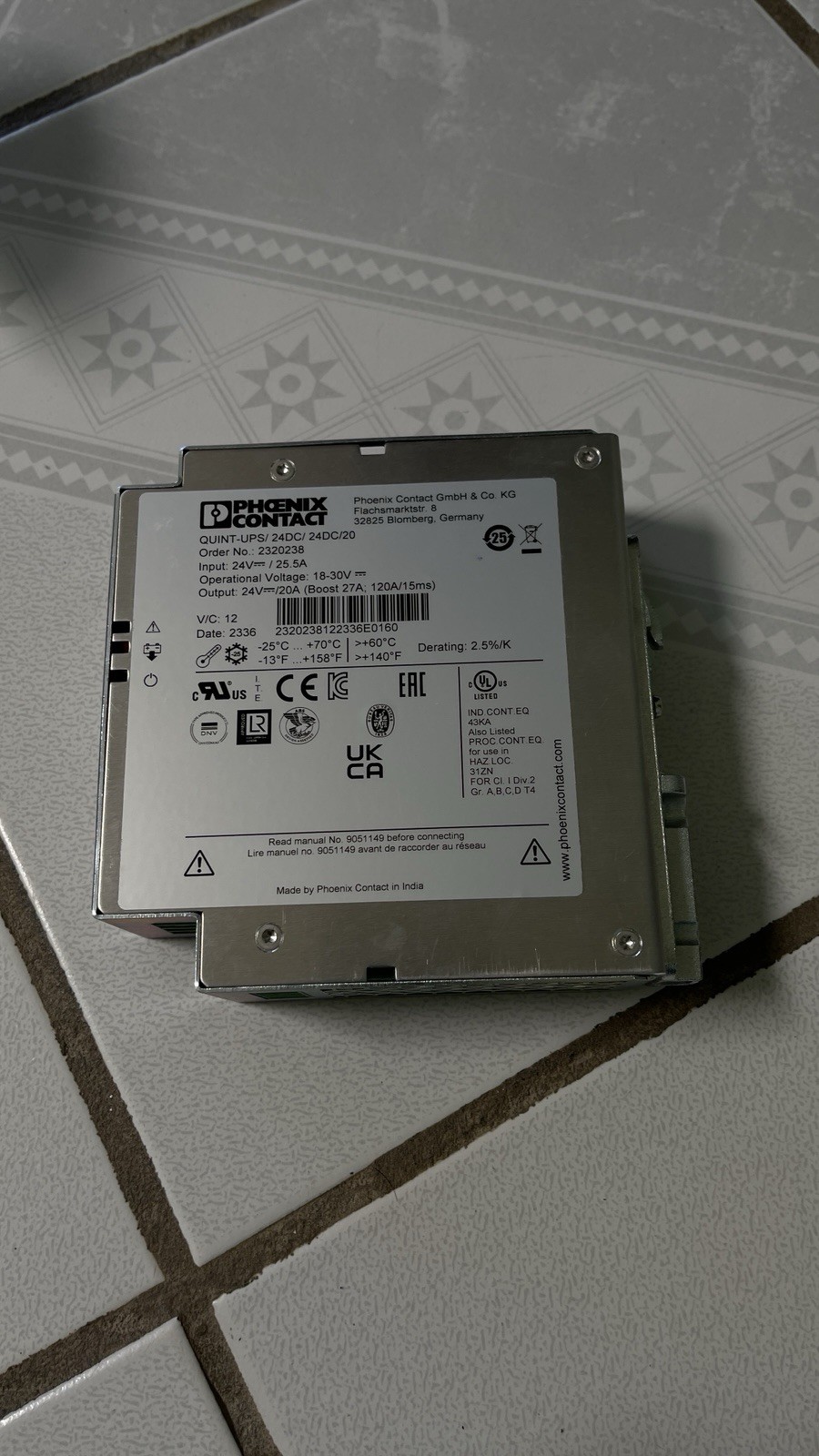 PHOENIX CONTACT QUINT-UPS/24DC/24DC/20 Power Supply