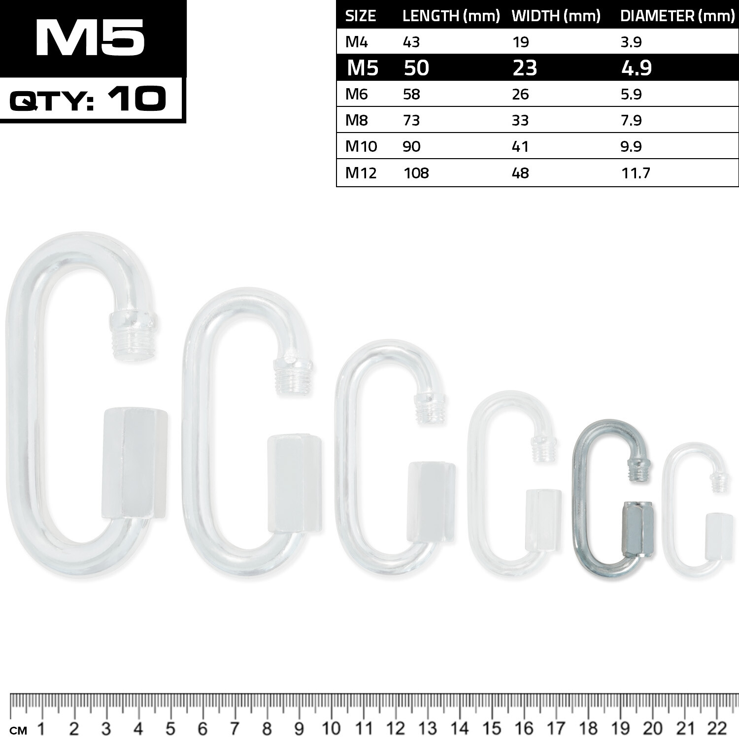 MEISTER QUICK LINK SCREWLOCK CARABINERS – M5 x 10 PACK – Galvanized Steel Clips