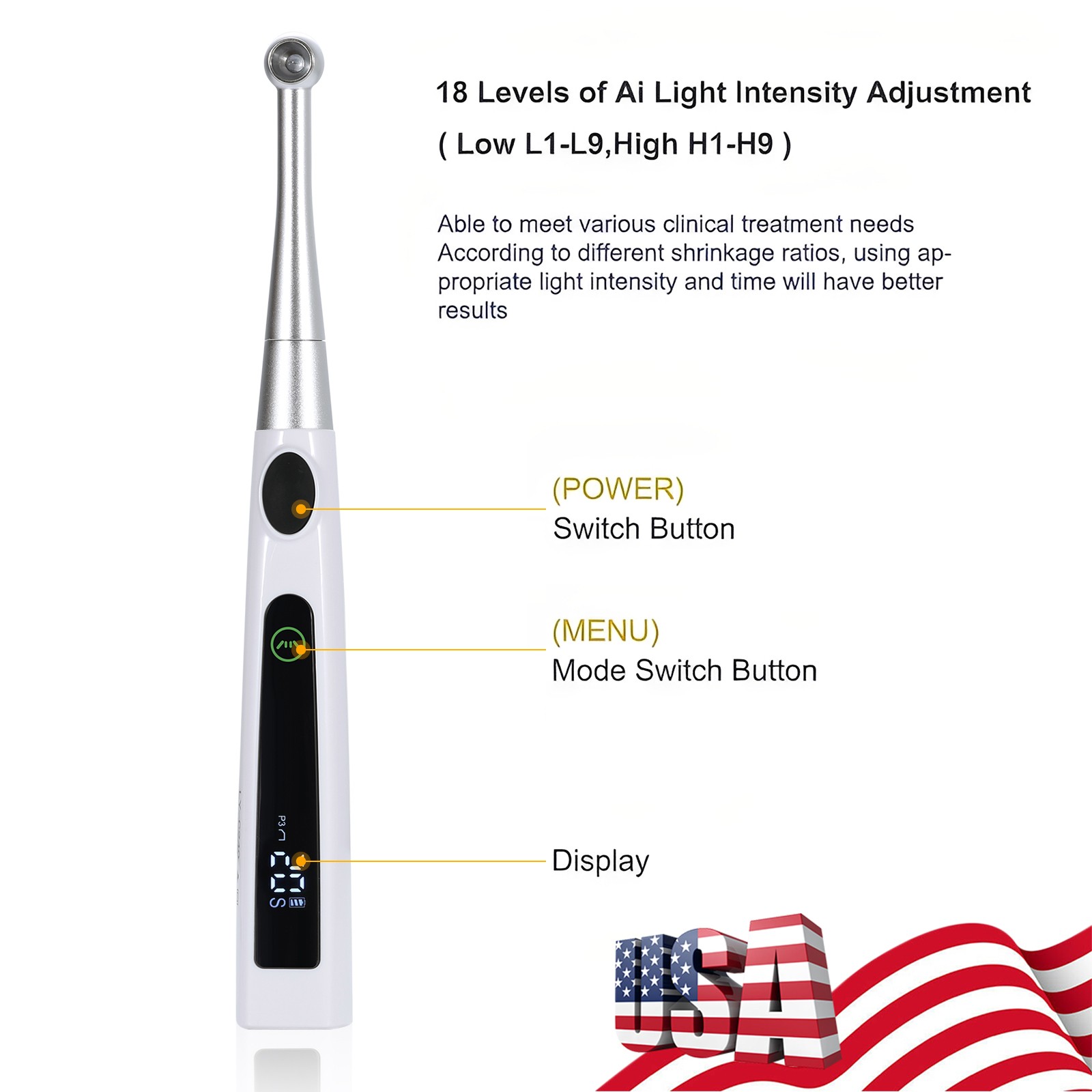 Dental Wireless LED Curing Light 1 Second Resin Cure Lamp 4 Modes US