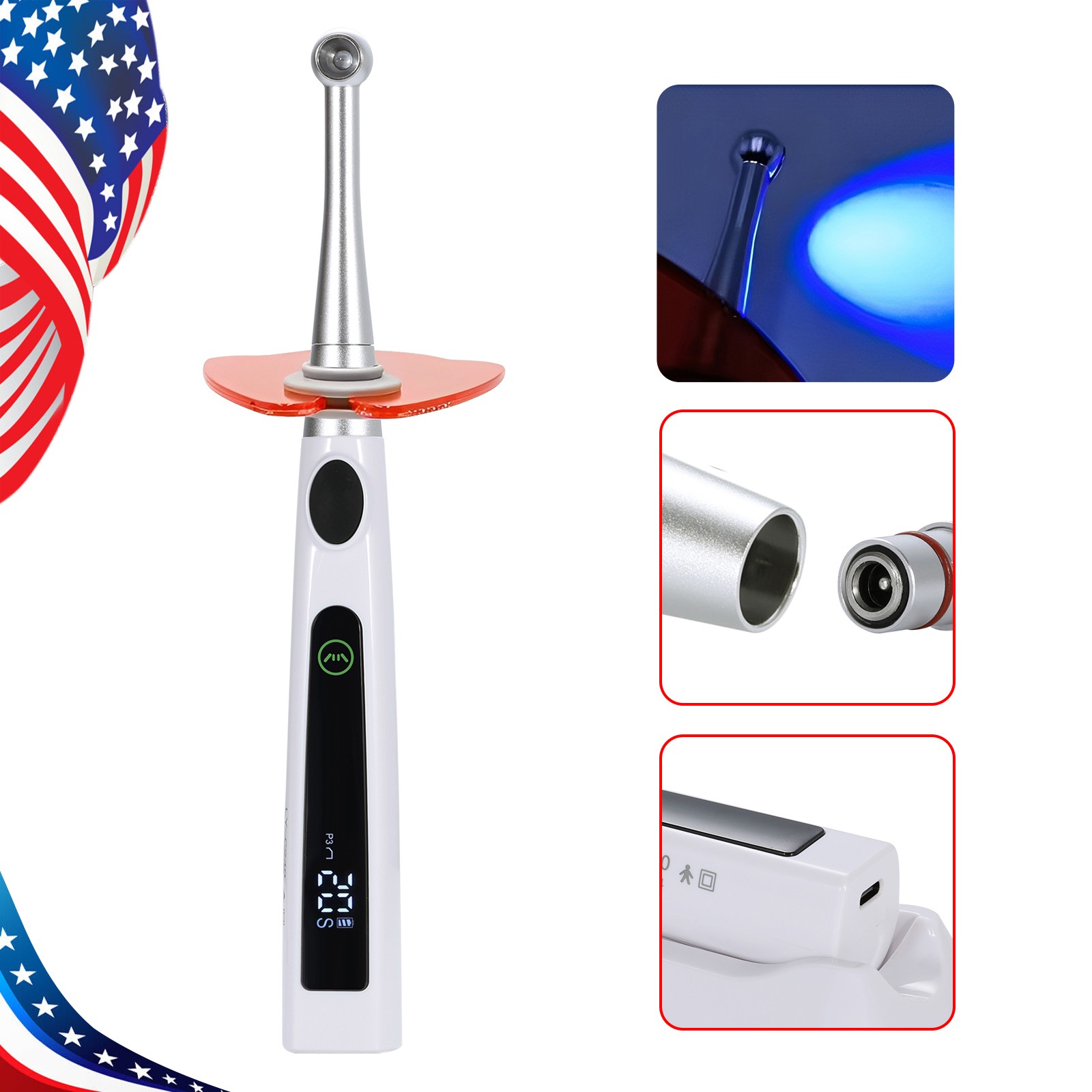 Dental Wireless Cordless LED Cure Curing Light Lamp 2400mw 5W 1 Sec Tool Resin
