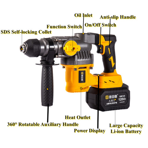 Li-Ion SDS Plus Cordless Rotary Hammer Drill Kit 1400r/min W/ 80cm Drill Bit US