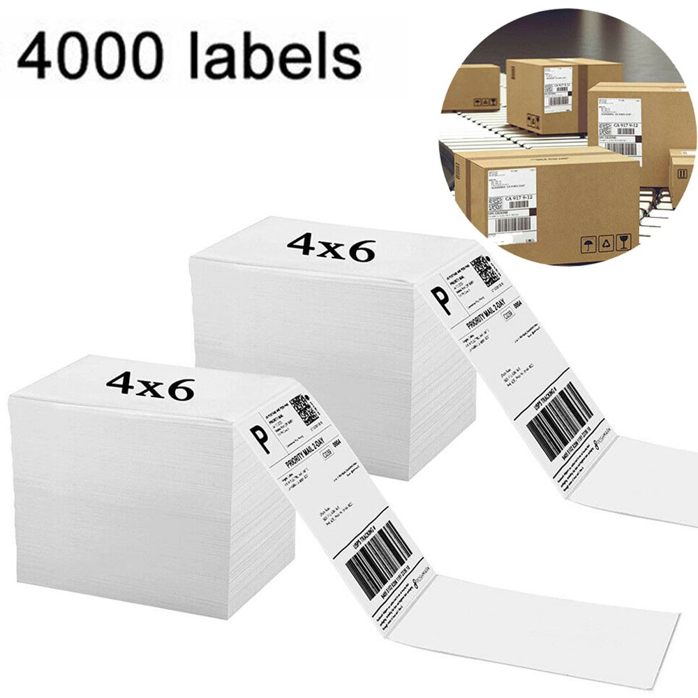 4000 – 4×6 Fanfold Direct Thermal Shipping Labels for Zebra & Rollo Printers US