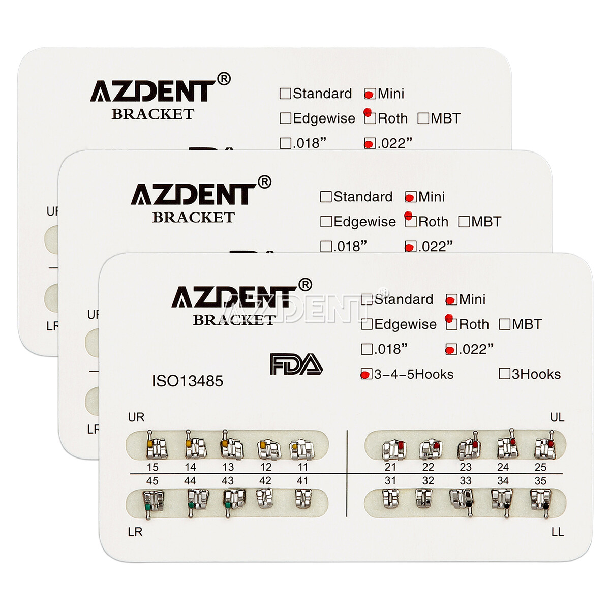 AZDENT Dental Orthodontic Brackets Braces Metal Mini Roth.022 Hooks 3 4 5 FDA