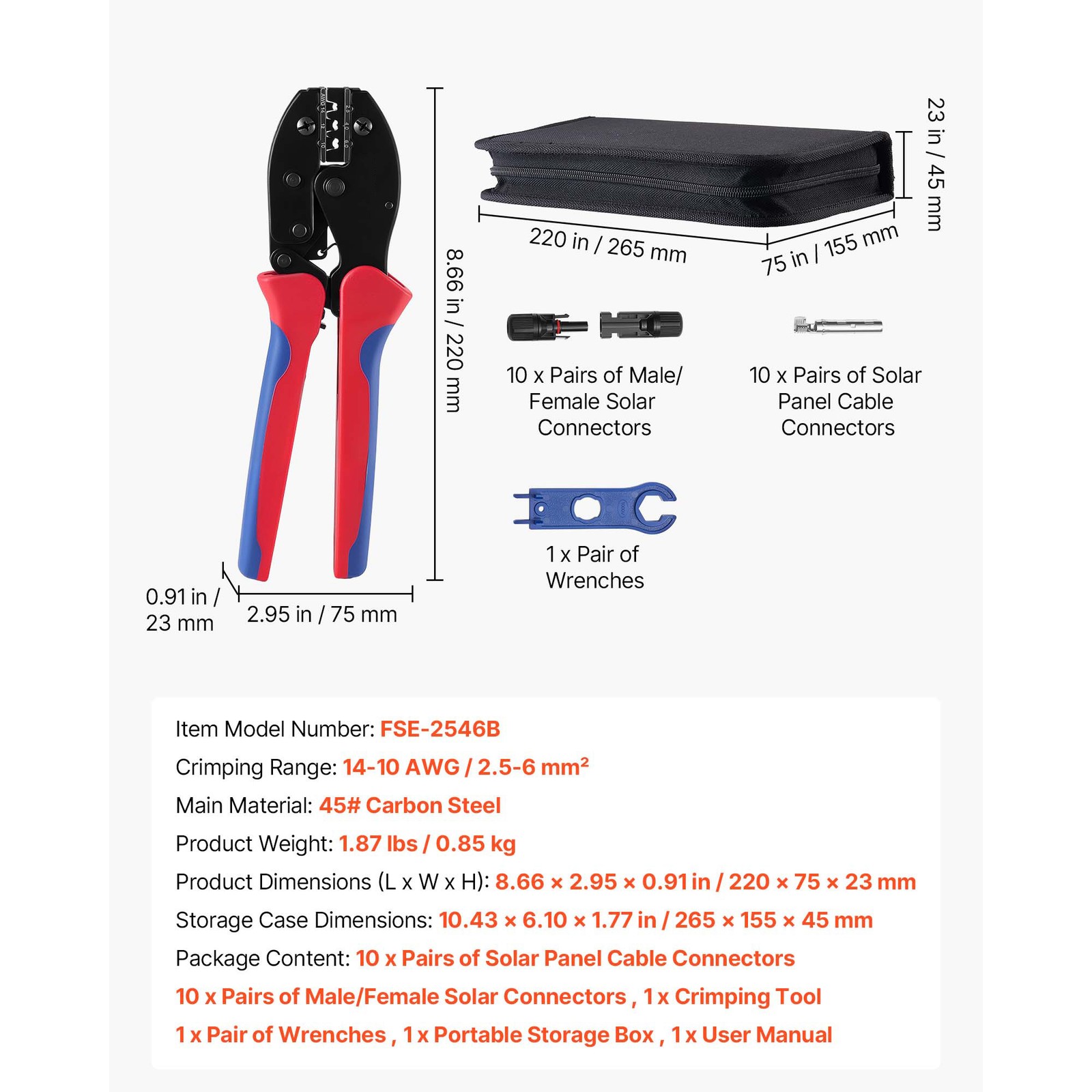 Uimoso Solar Connector Crimping Tool Kit 14-10 AWG with Accessories