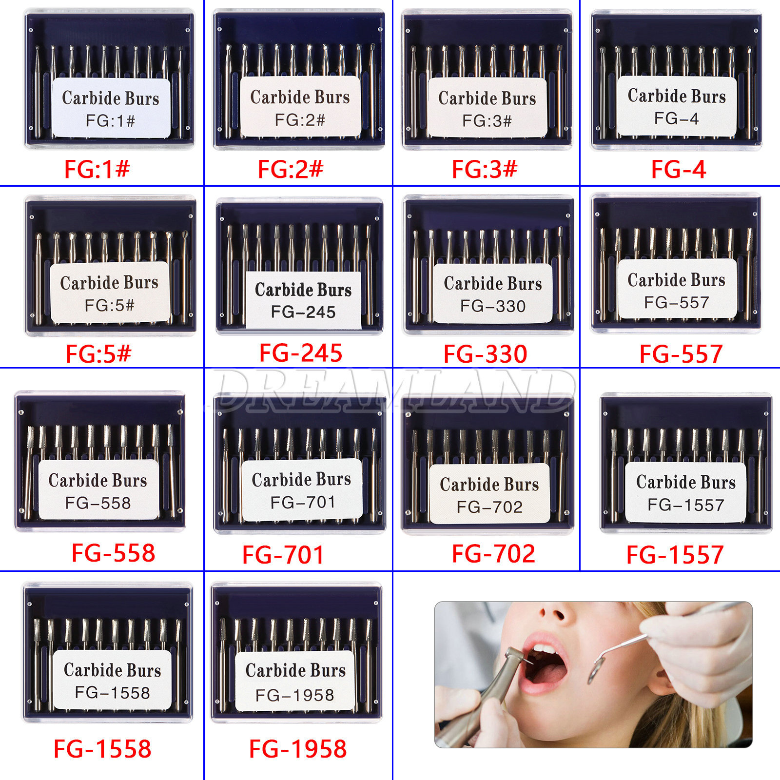 Dental Round Carbide Burs Drill Tungsten Steel For High/ Low Speed Handpiece