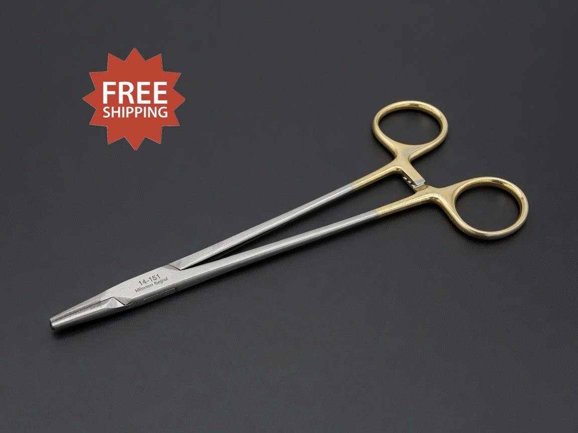 Millennium Surgical 1-4151 TC Mayo Hegar Needle Holder 7.5” w/ Serrated TC Jaws