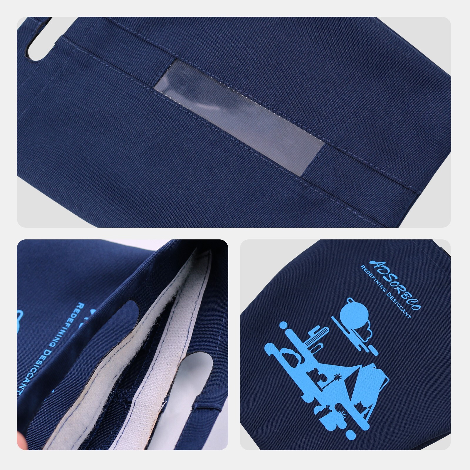 Adsorbco 2 lb Blue Silica Gel Packets with a Hook and Loop Canvas Bags