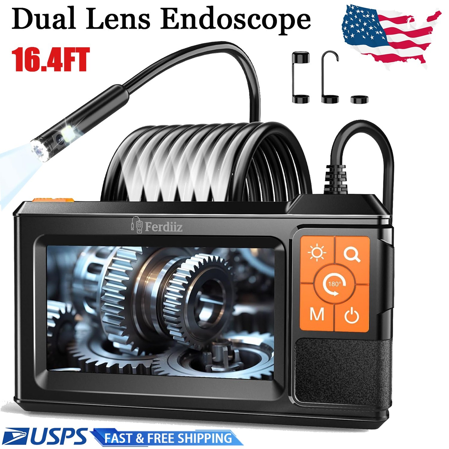 Endoscope Camera with Light, 4.3′ IPS Screen 1080P HD Inspection Camera 8 LED Y