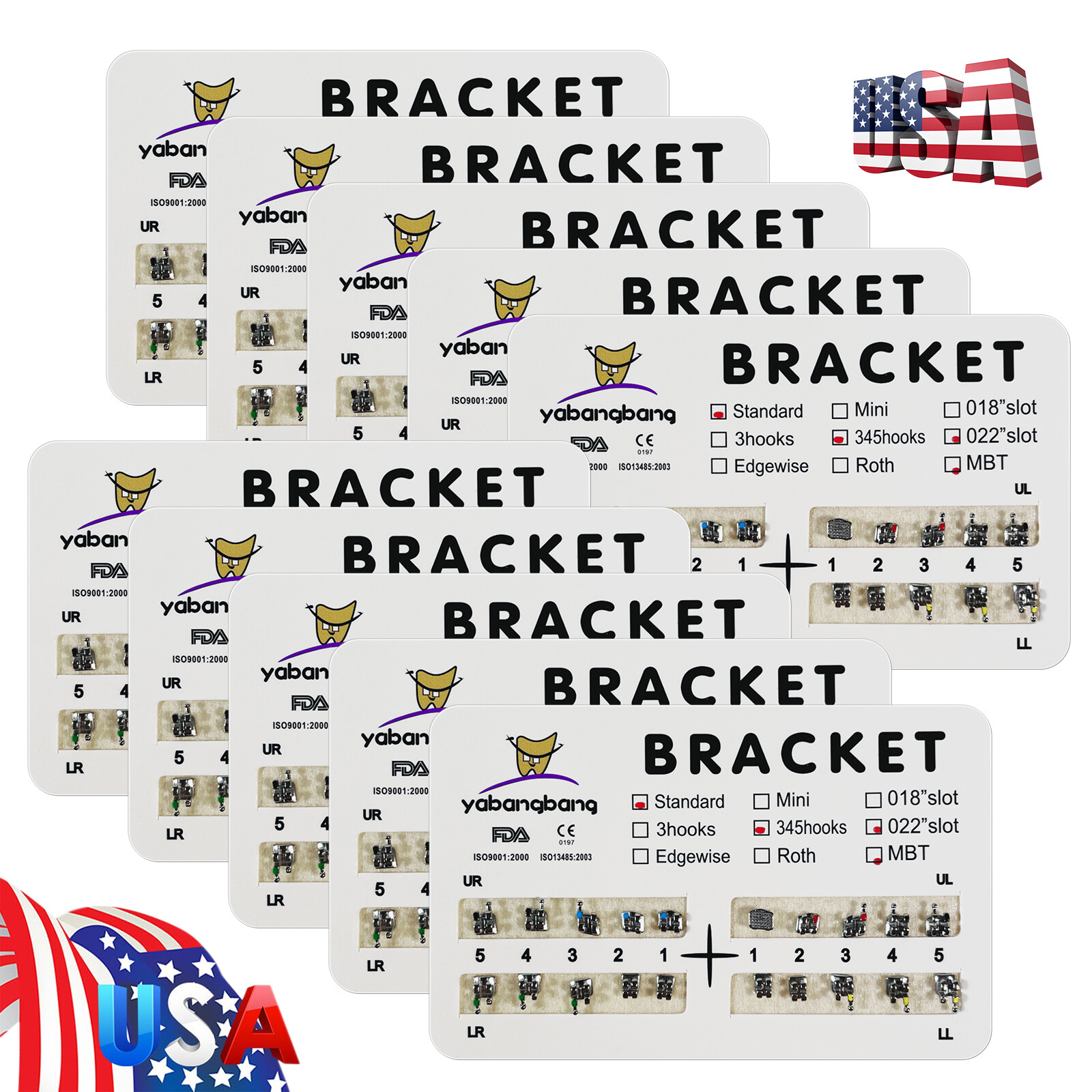 10x SANDENT Dental Orthodontics Brackets Brace Standard MBT 0.022″ Hooks 3-4-5