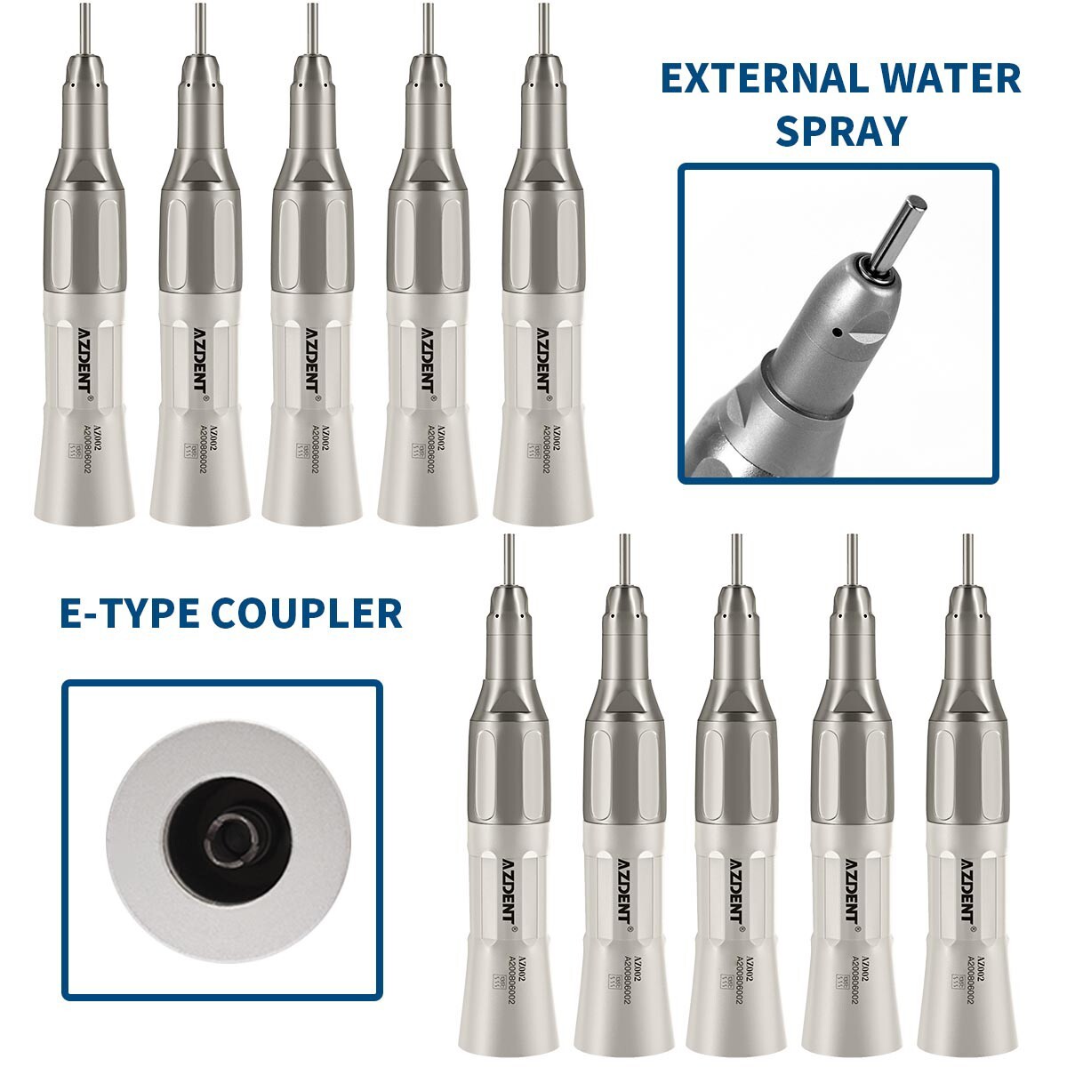 10X AZDENT Dental 1:1 Slow Low Speed Straight Handpiece Nosecone E-Type USA