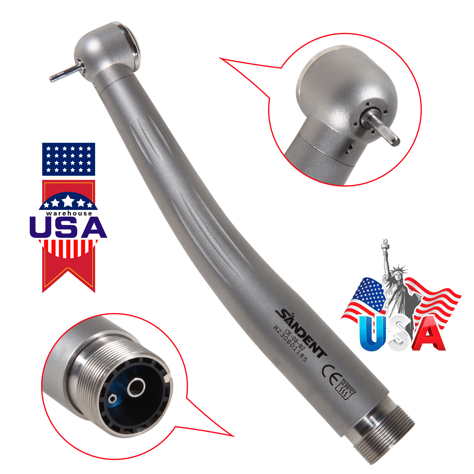 SANDENT Dental Ceramic High Speed Turbine Handpiece Push 2Hole Clean Head System